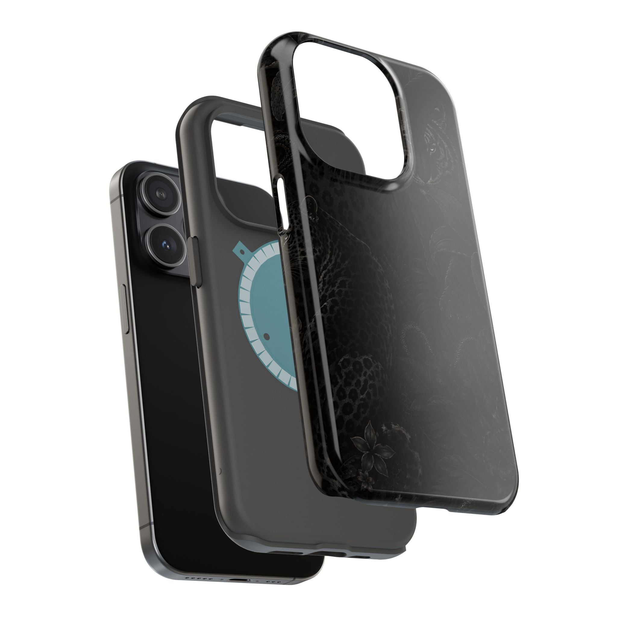 Black Floral Leopard Magnetic Impact-Resistant Phone Case | MagSafe Compatible Shockproof Cover