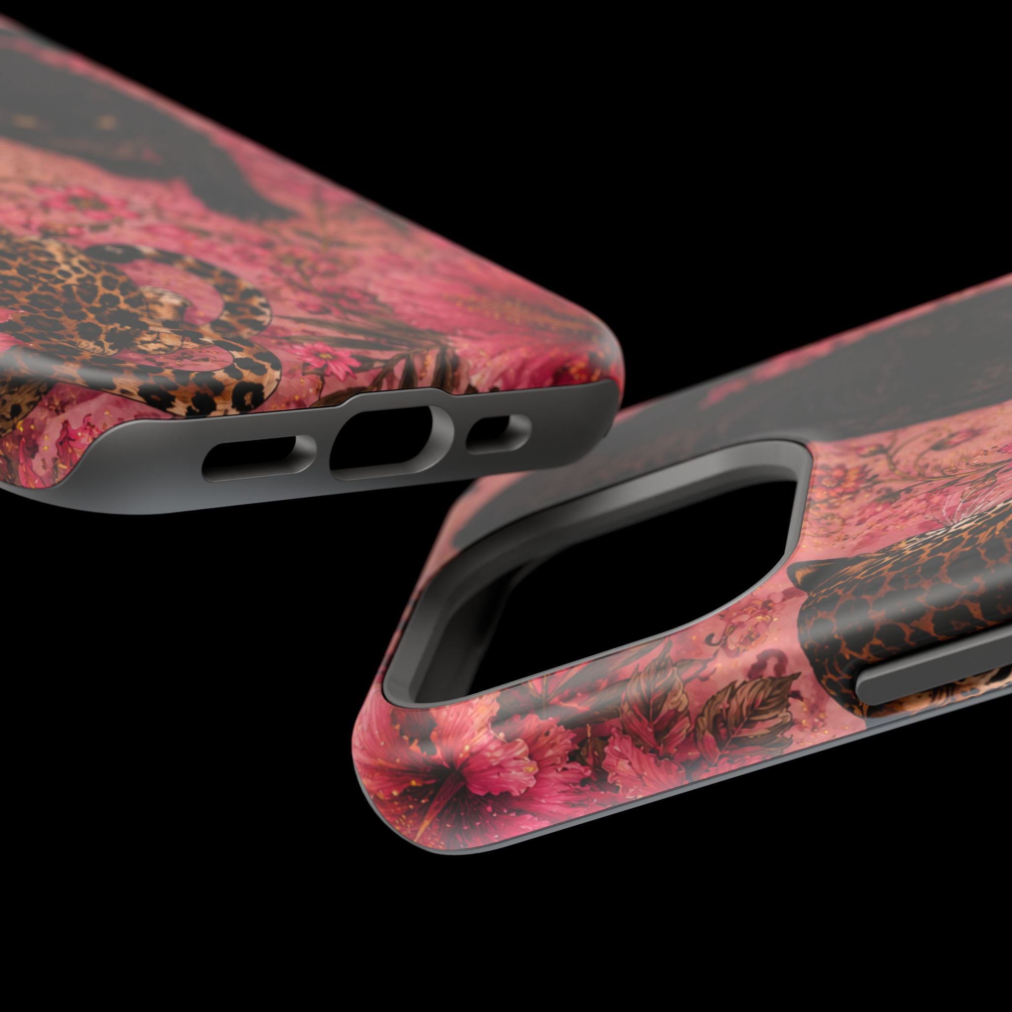 Black Panther & Leopard Floral Magnetic Impact-Resistant Phone Case | MagSafe Compatible Shockproof Cover