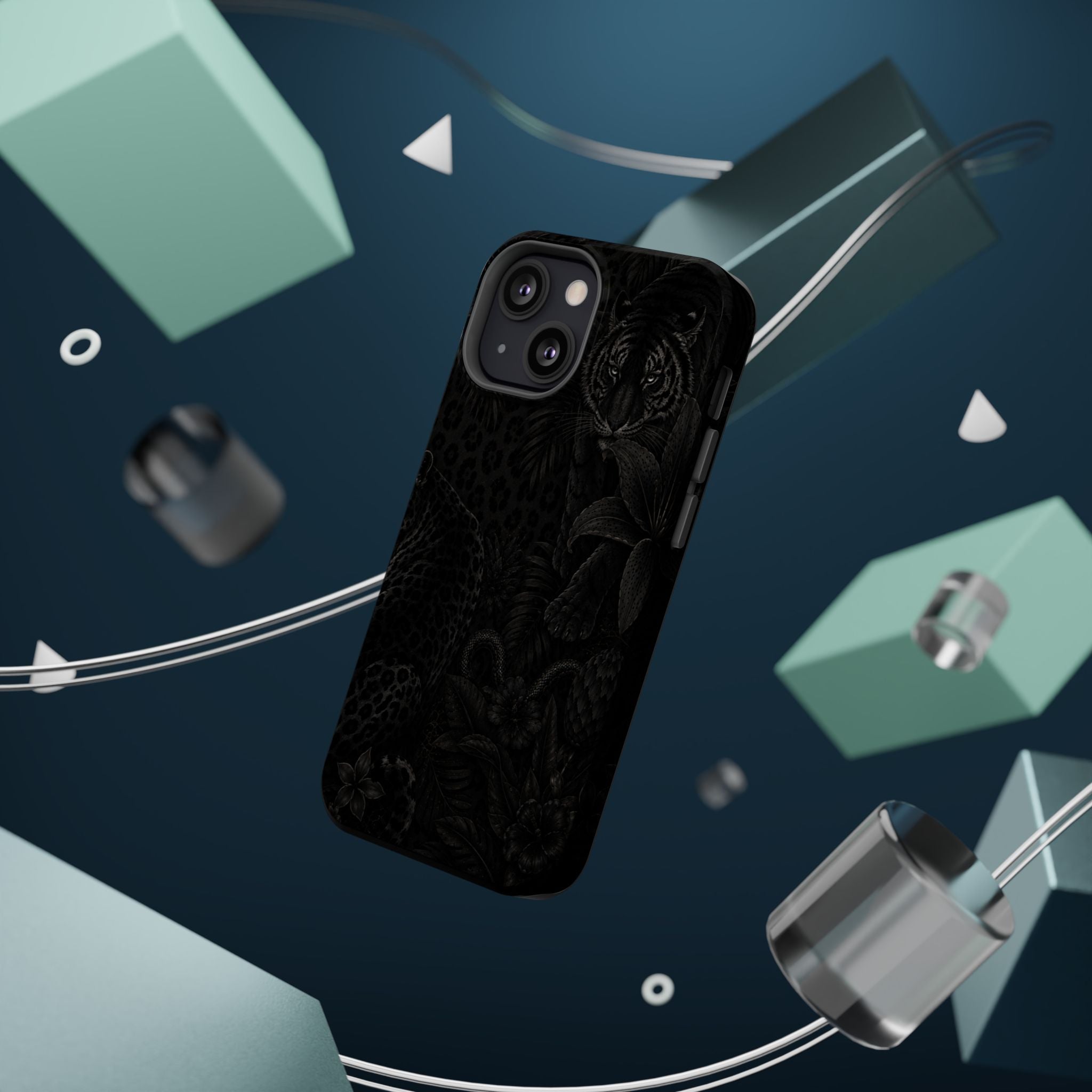 Black Floral Leopard Magnetic Impact-Resistant Phone Case | MagSafe Compatible Shockproof Cover