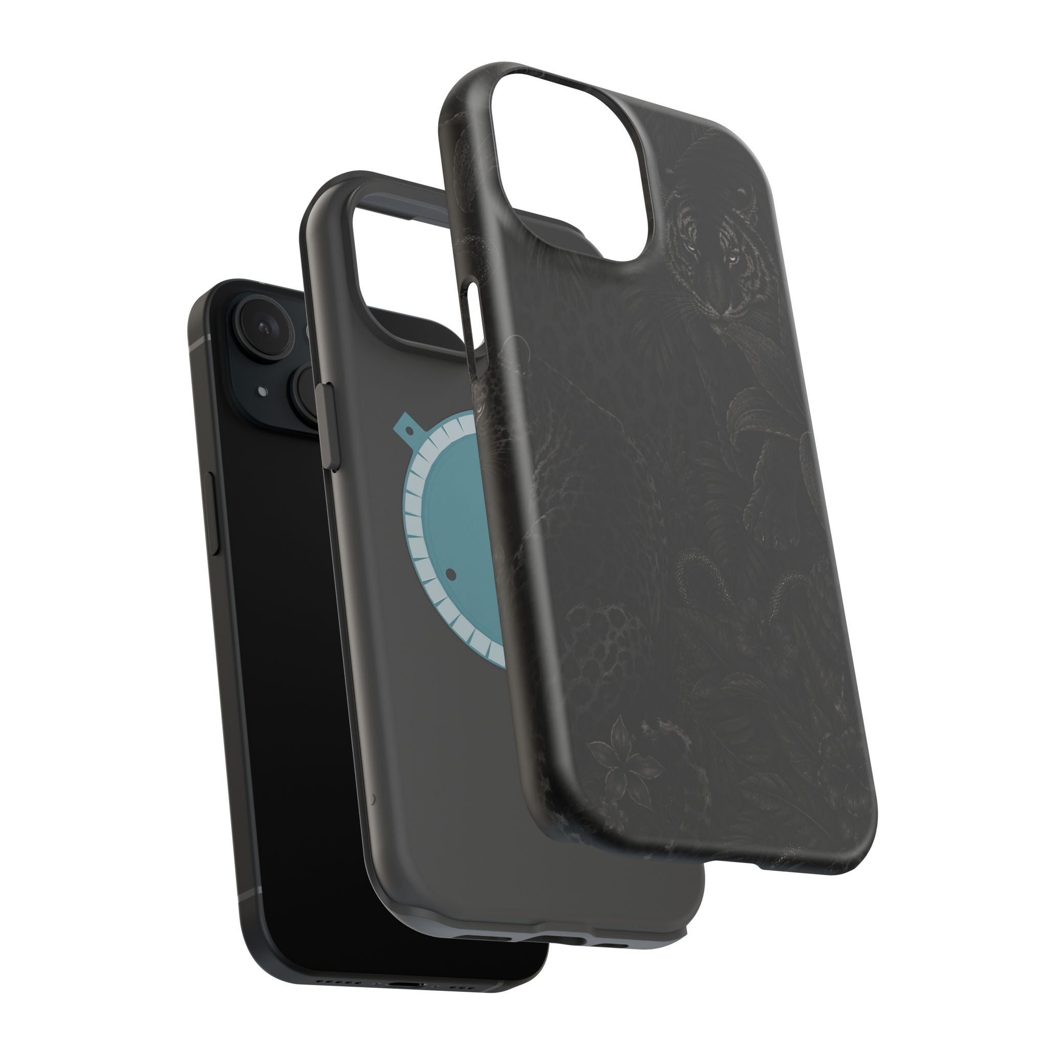 Black Floral Leopard Magnetic Impact-Resistant Phone Case | MagSafe Compatible Shockproof Cover