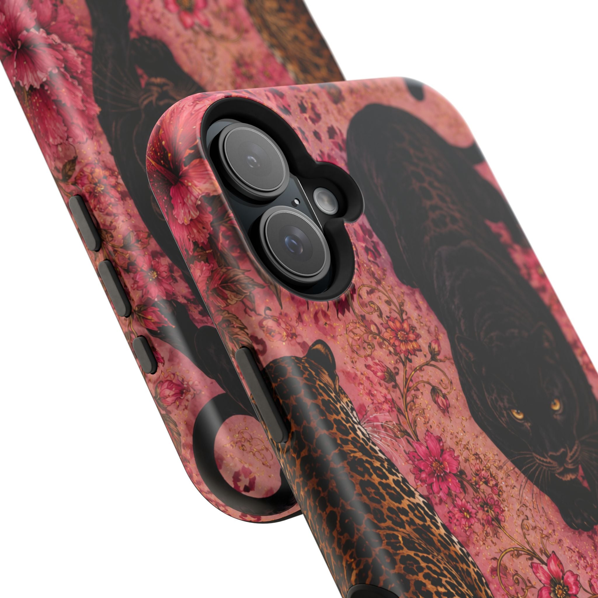 Black Panther & Leopard Floral Magnetic Impact-Resistant Phone Case | MagSafe Compatible Shockproof Cover