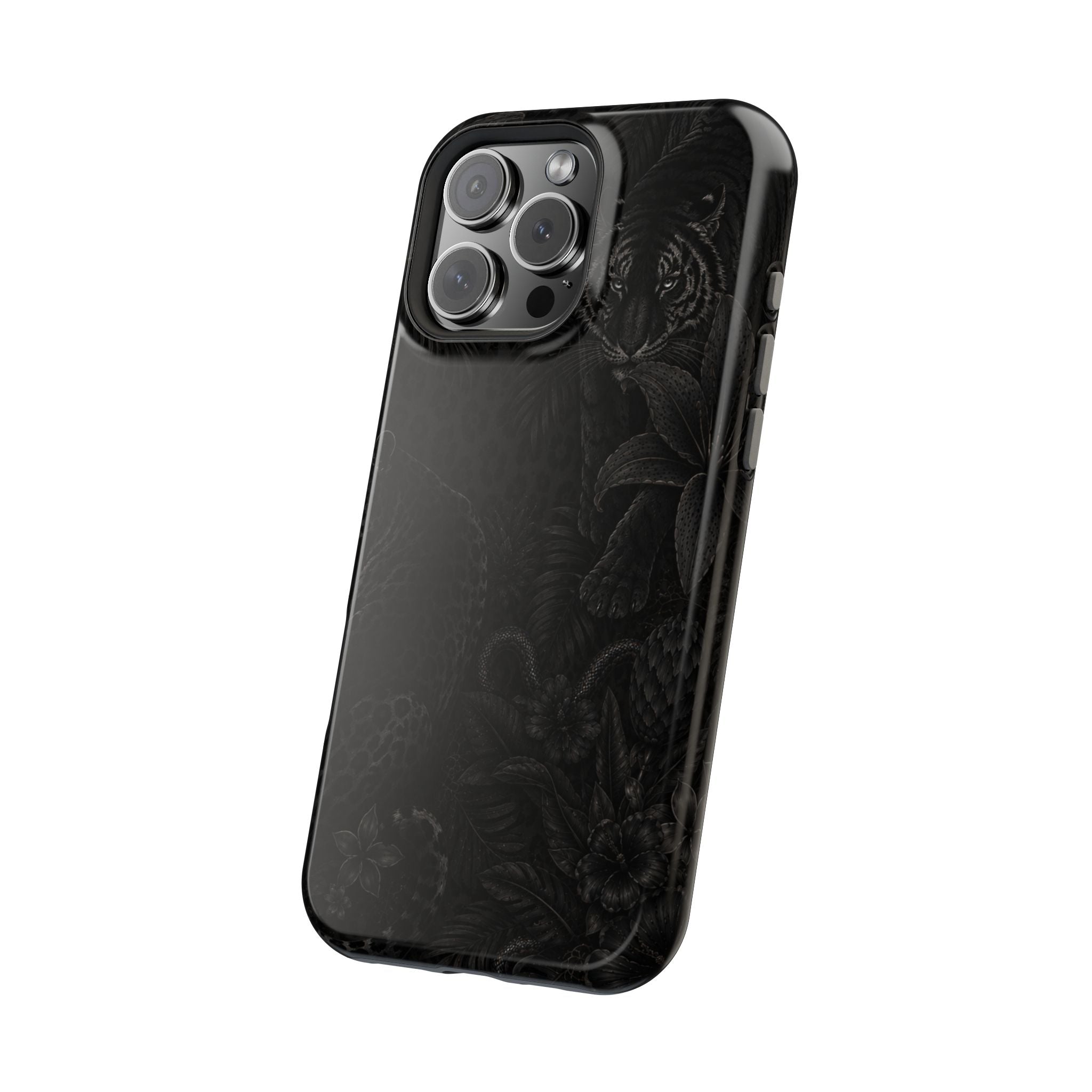 Black Floral Leopard Magnetic Impact-Resistant Phone Case | MagSafe Compatible Shockproof Cover