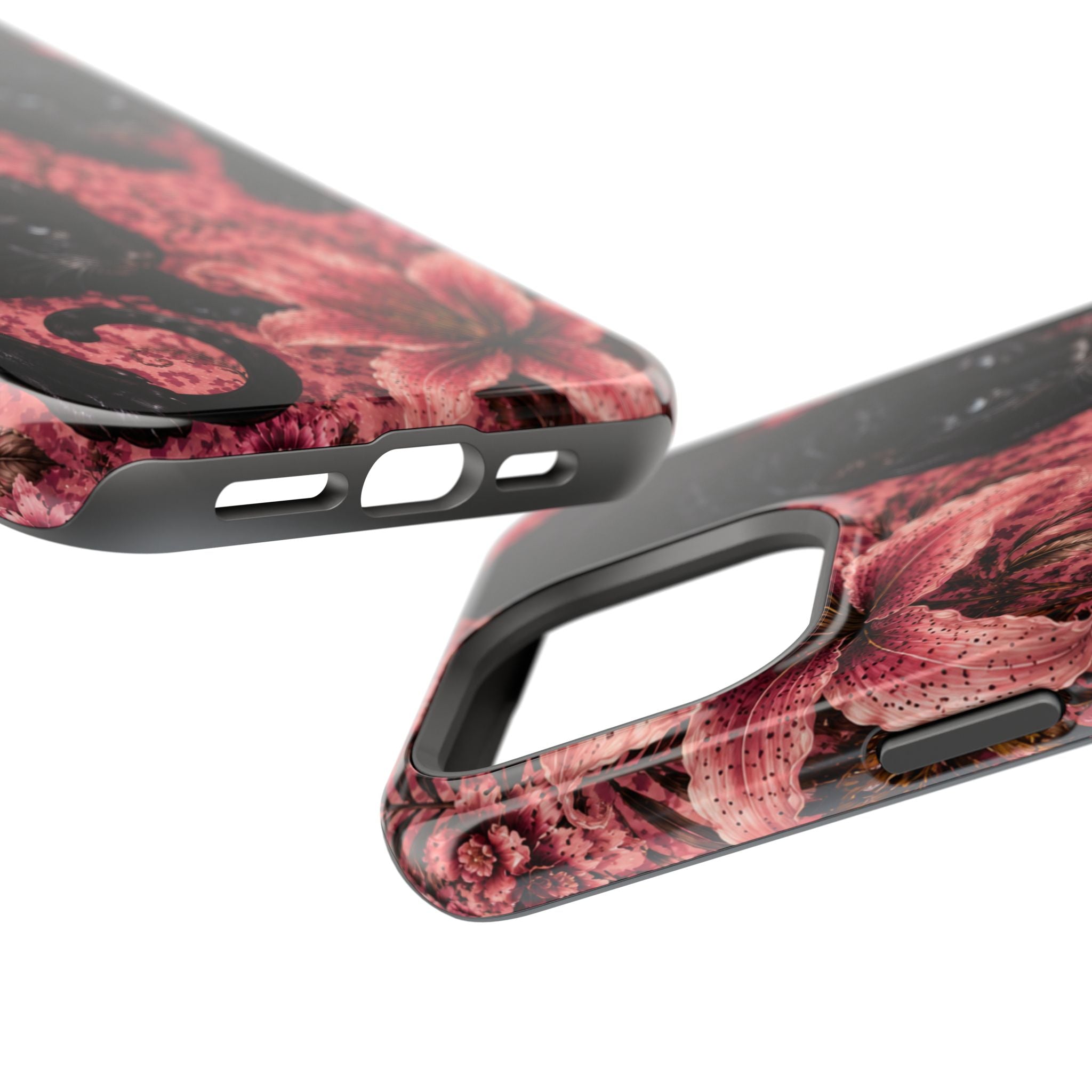 Protective Phone Case — Black Panthers & Pink Floral Impact-Resistant Magnetic Case