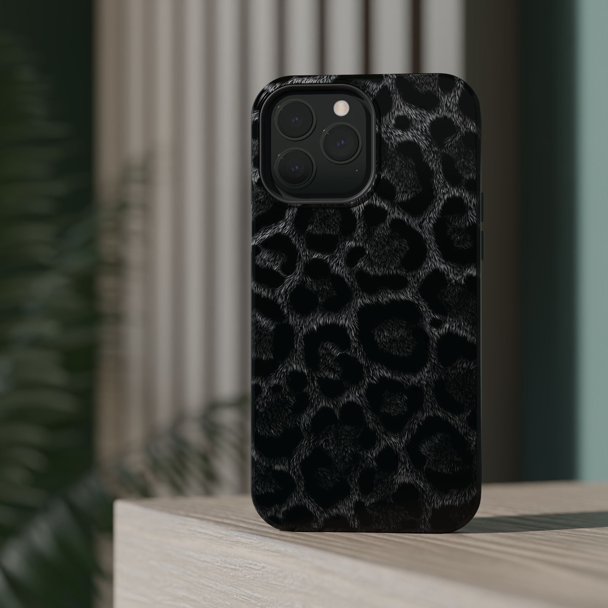 Black Leopard Print Magnetic Impact-Resistant Phone Case