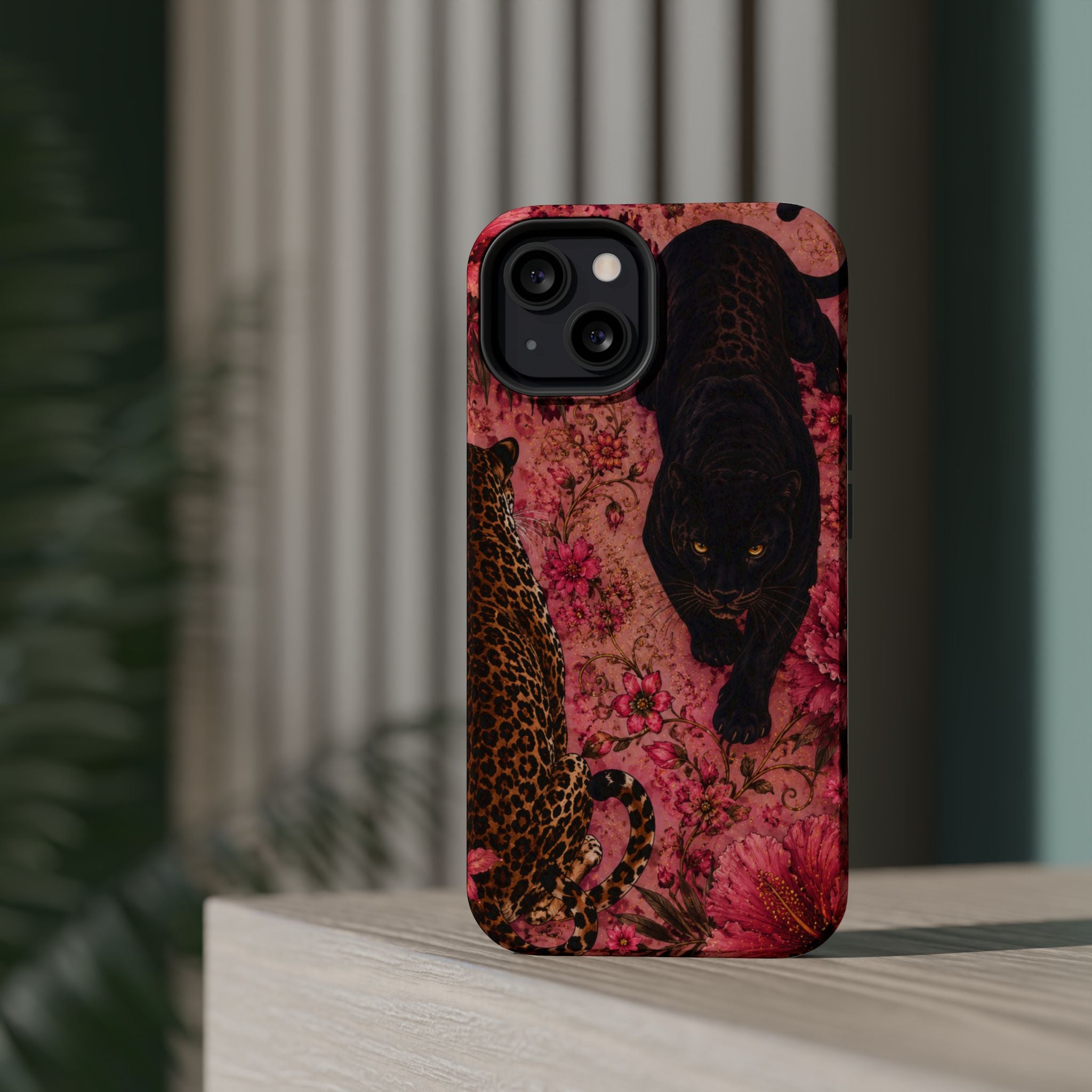 Black Panther & Leopard Floral Magnetic Impact-Resistant Phone Case | MagSafe Compatible Shockproof Cover