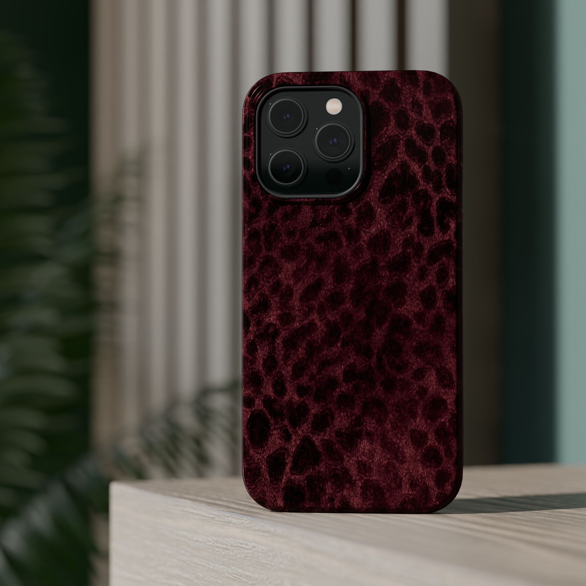 Burgundy Leopard Magnetic Phone Case | MagSafe Compatible Shockproof Protective Cover
