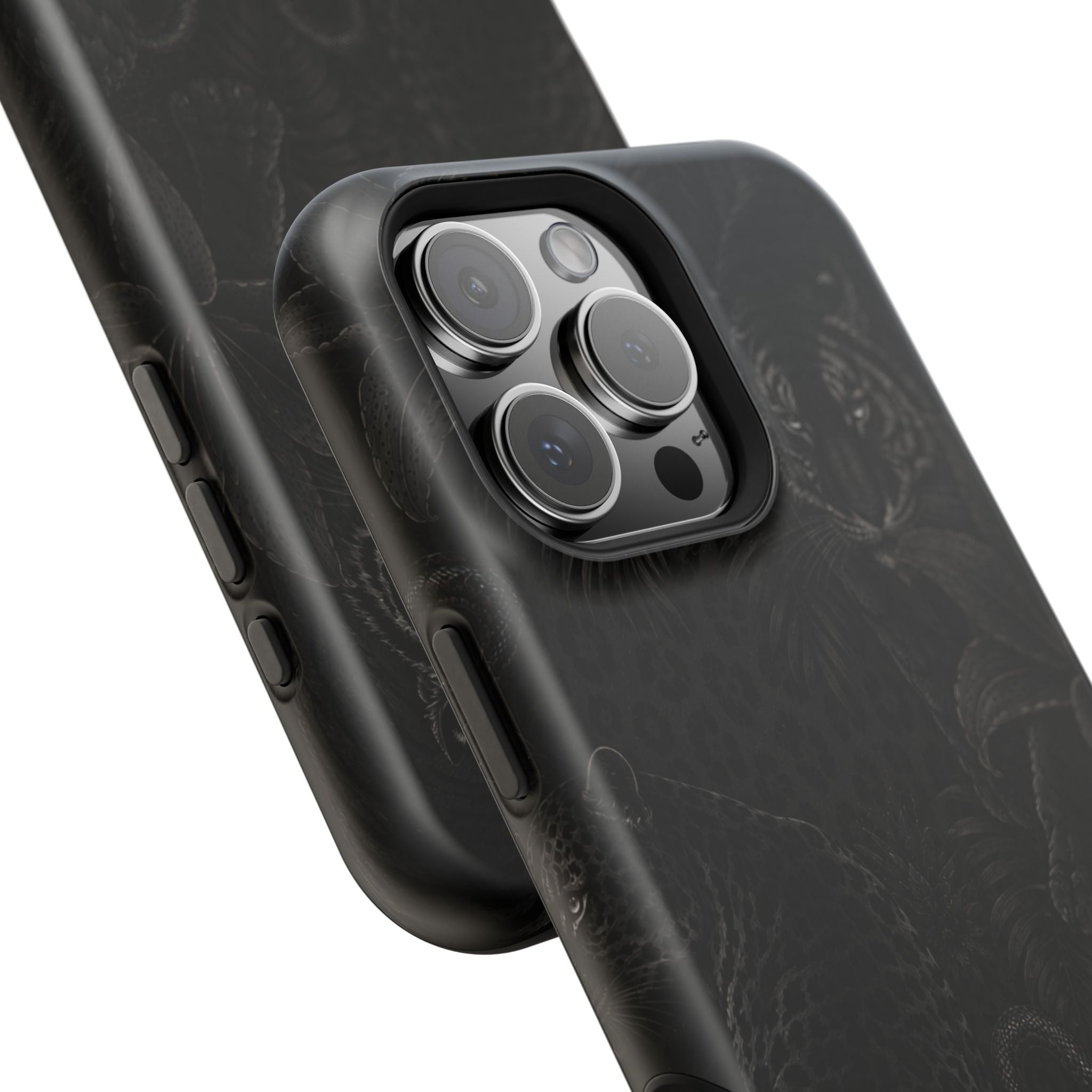 Black Floral Leopard Magnetic Impact-Resistant Phone Case | MagSafe Compatible Shockproof Cover