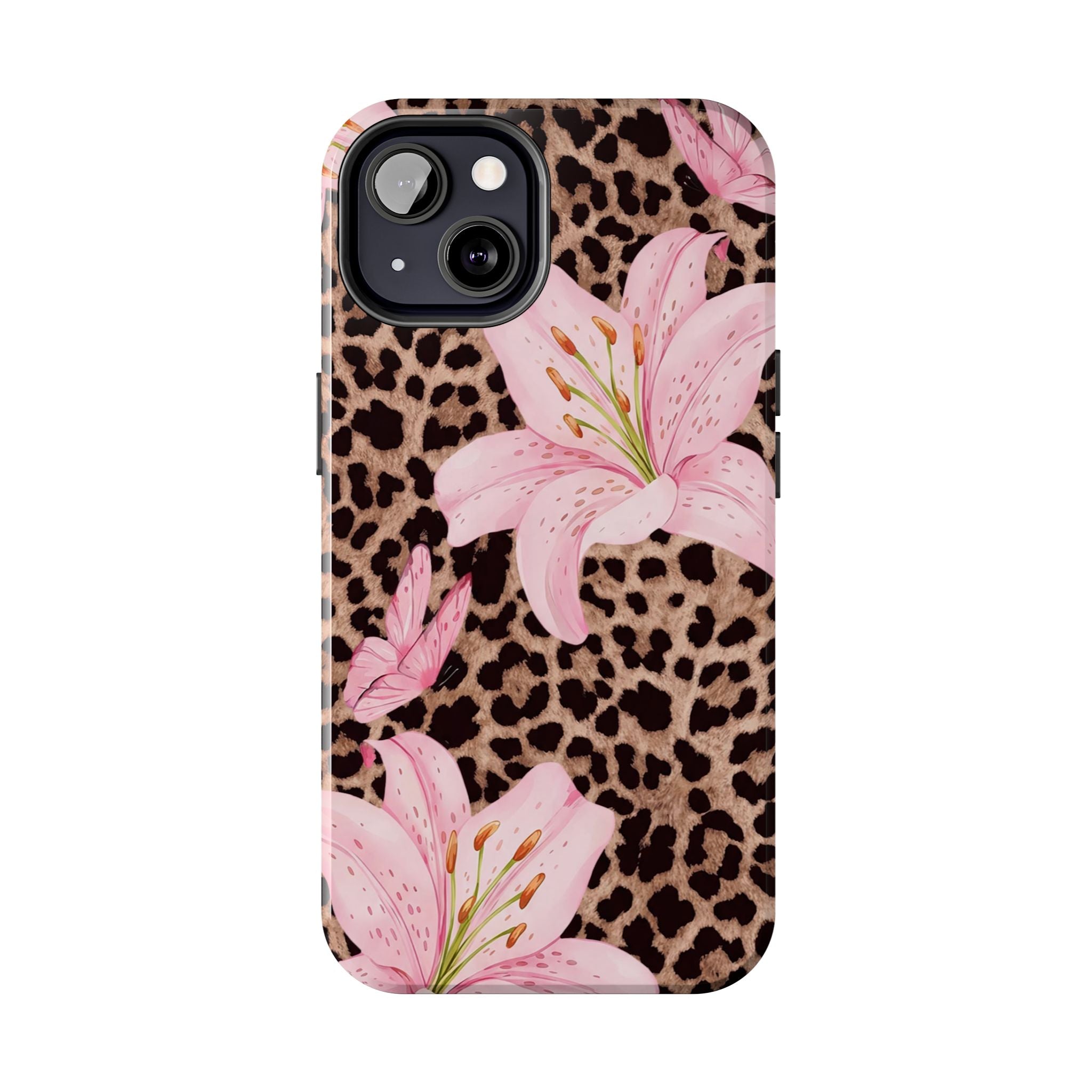 Blush Leopard Lily Magnetic Phone Case | MagSafe Compatible Shockproof Protective Cover