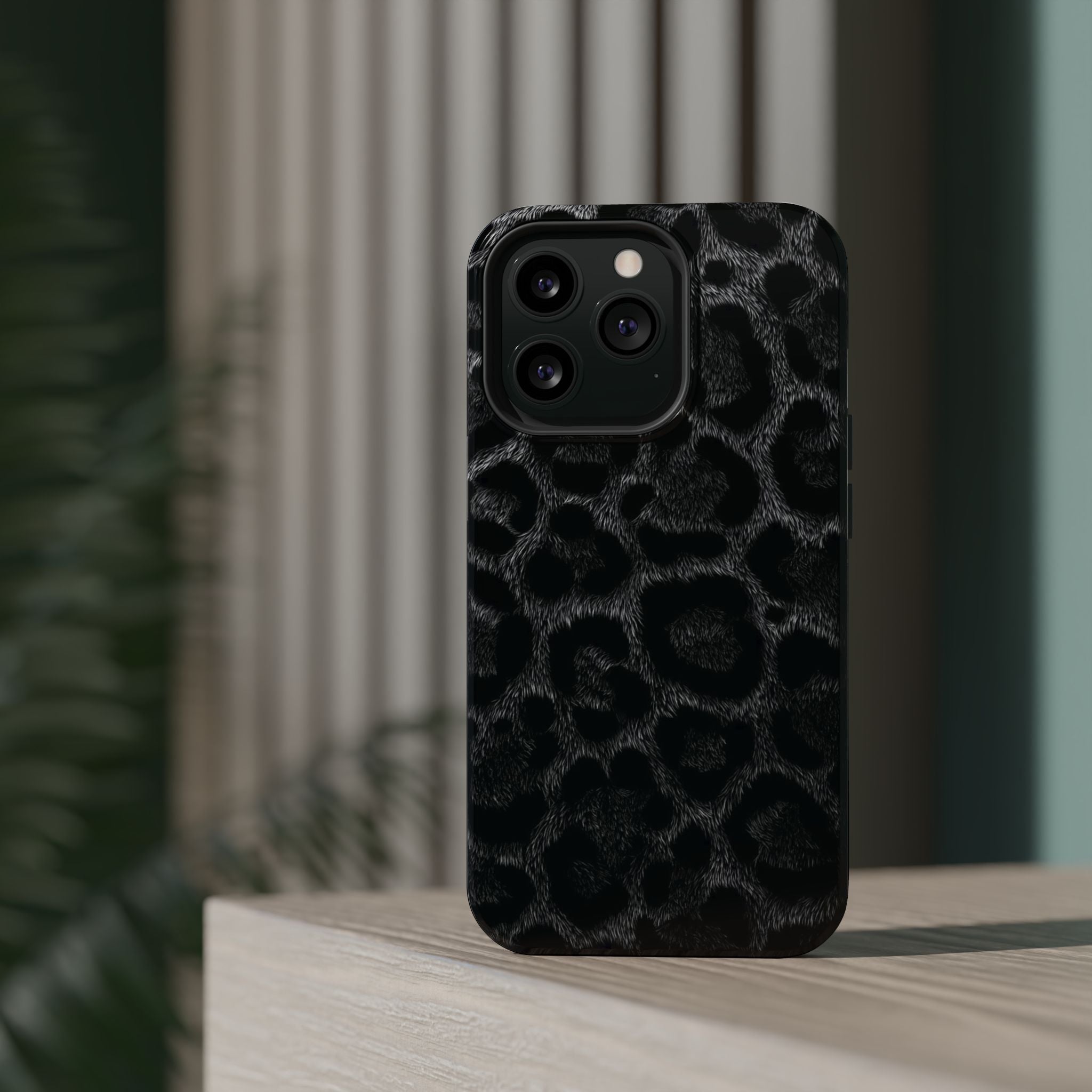 Black Leopard Print Magnetic Impact-Resistant Phone Case