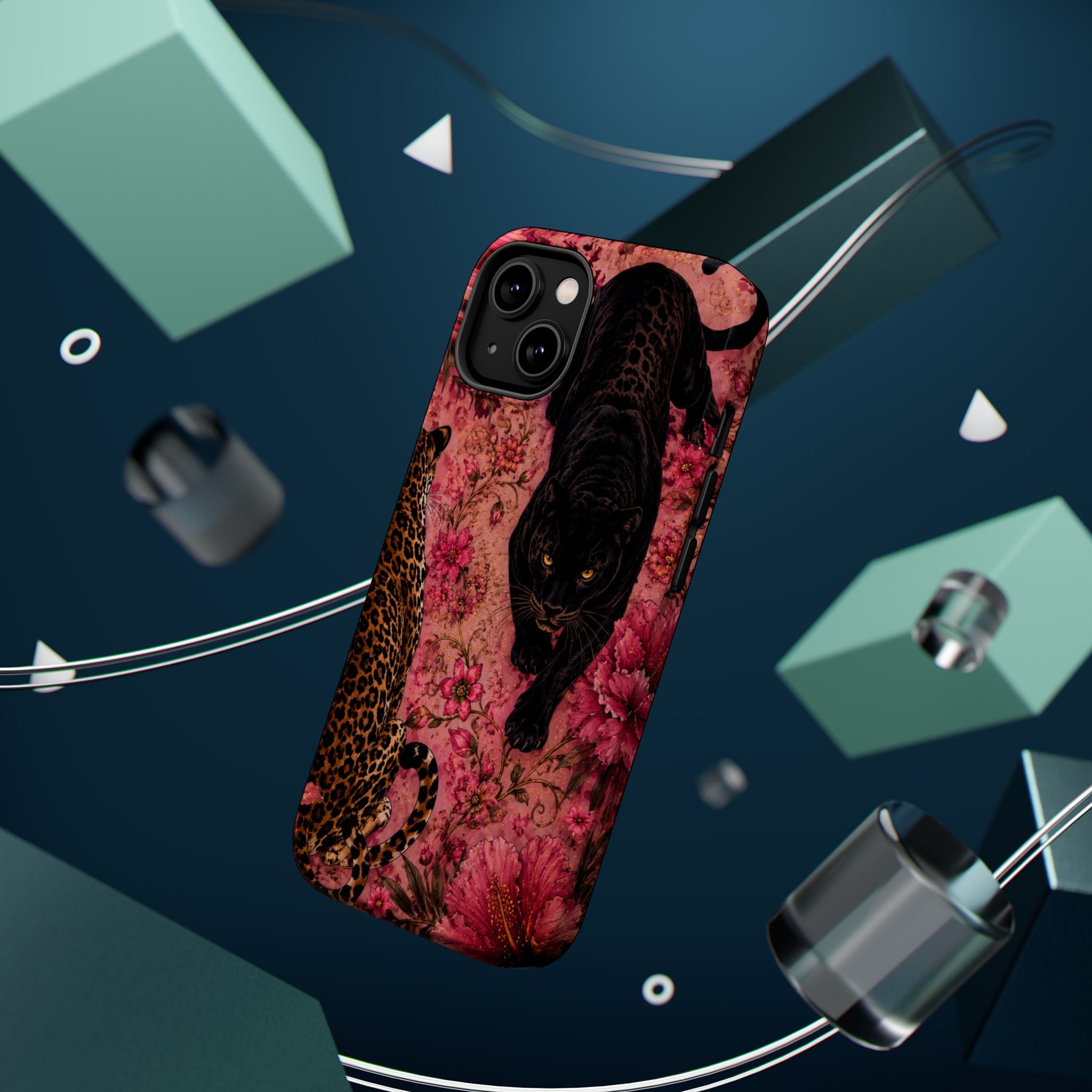 Black Panther & Leopard Floral Magnetic Impact-Resistant Phone Case | MagSafe Compatible Shockproof Cover