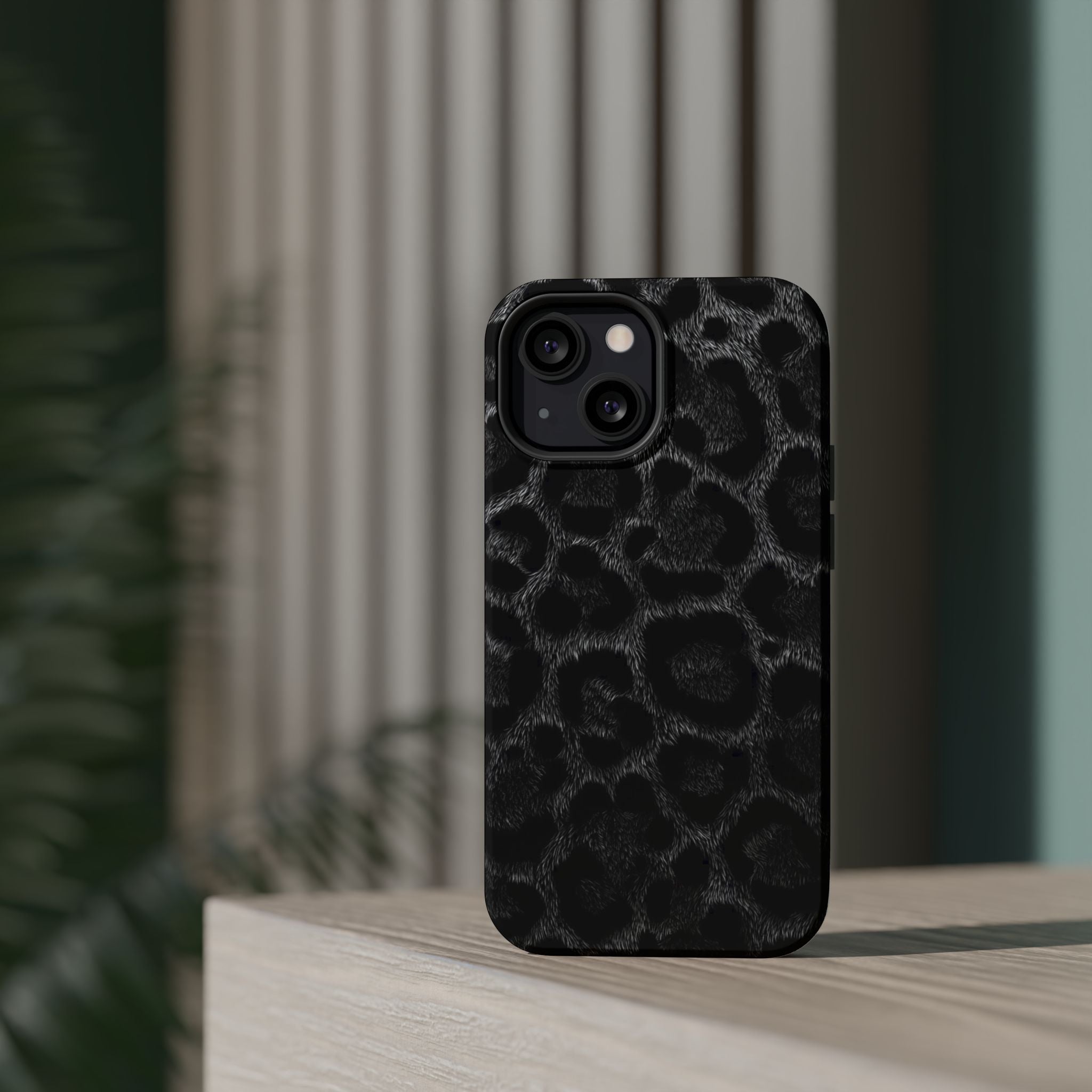 Black Leopard Print Magnetic Impact-Resistant Phone Case