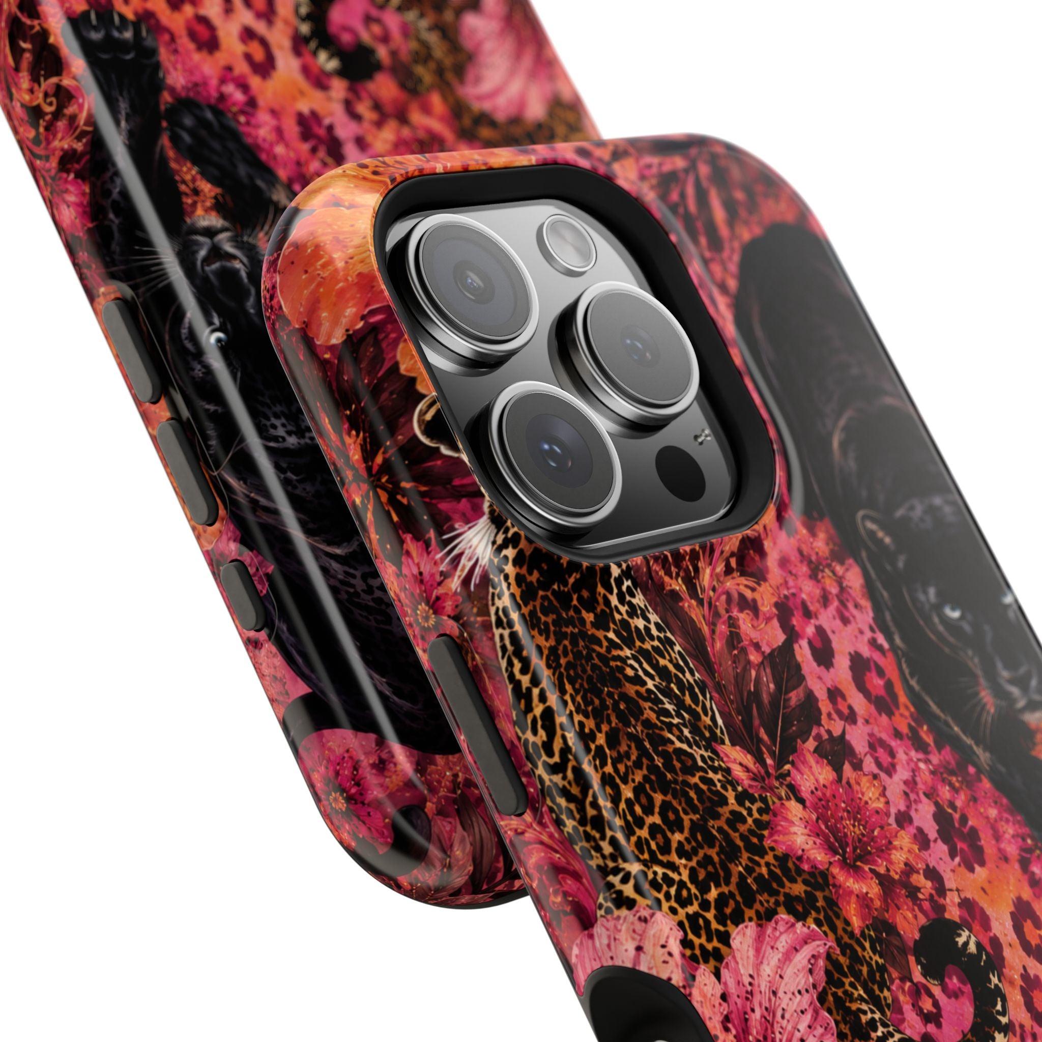 Black Panther & Leopard Floral Magnetic Impact-Resistant Phone Case | MagSafe Compatible iPhone & Samsung Cover