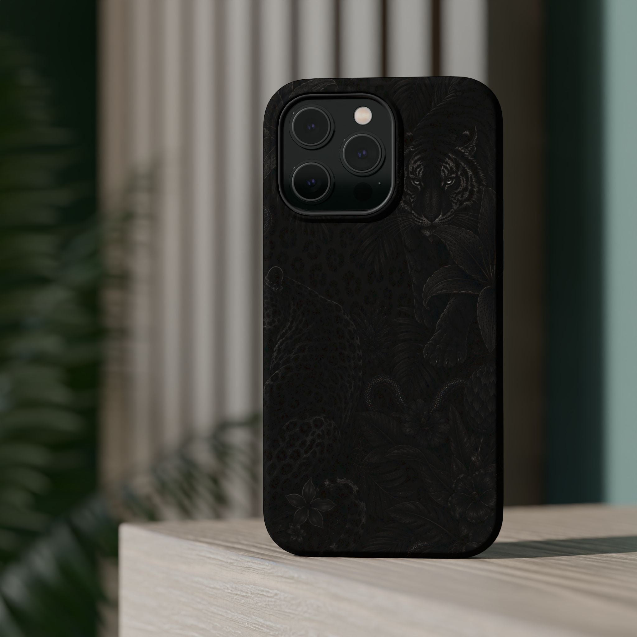 Black Floral Leopard Magnetic Impact-Resistant Phone Case | MagSafe Compatible Shockproof Cover