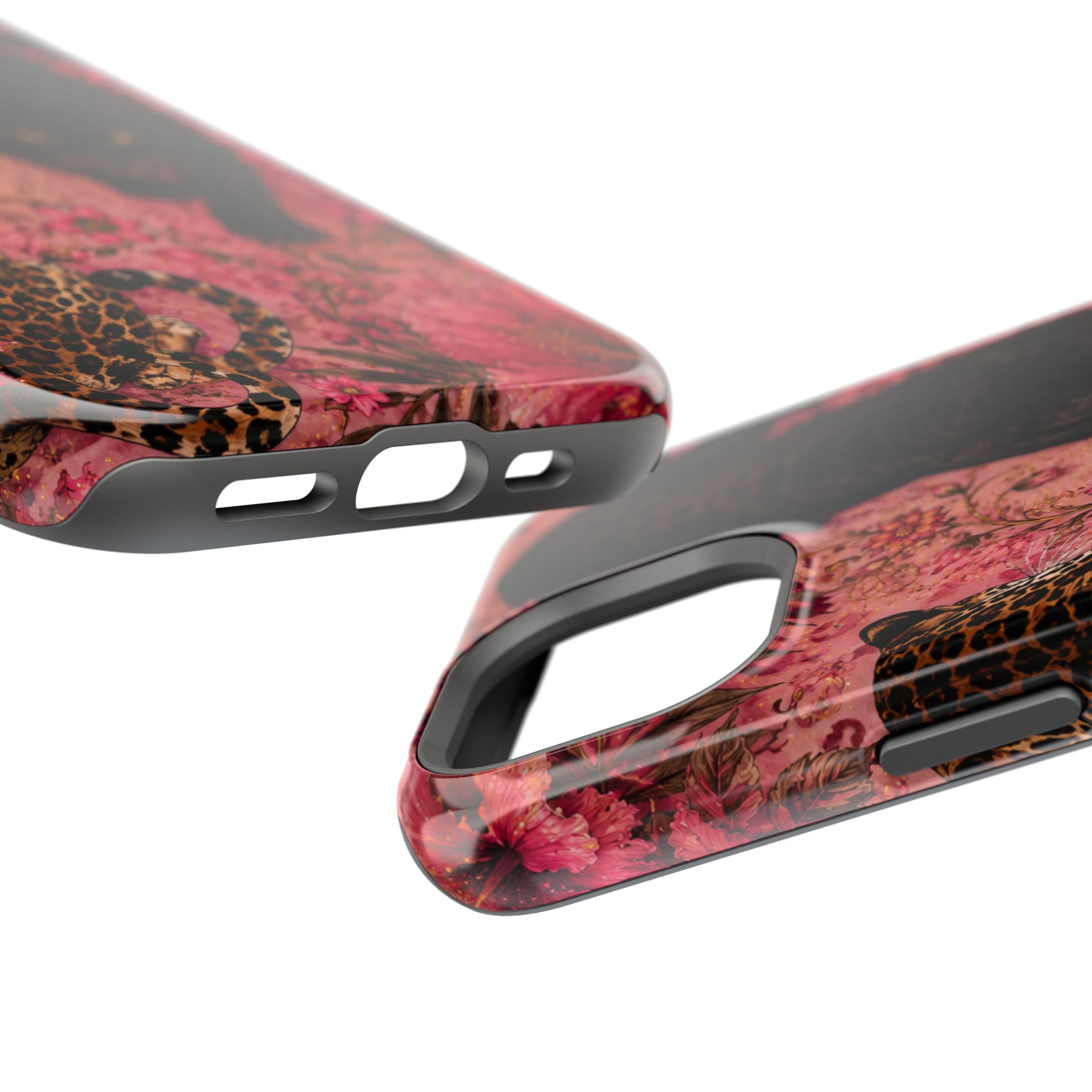 Black Panther & Leopard Floral Magnetic Impact-Resistant Phone Case | MagSafe Compatible Shockproof Cover