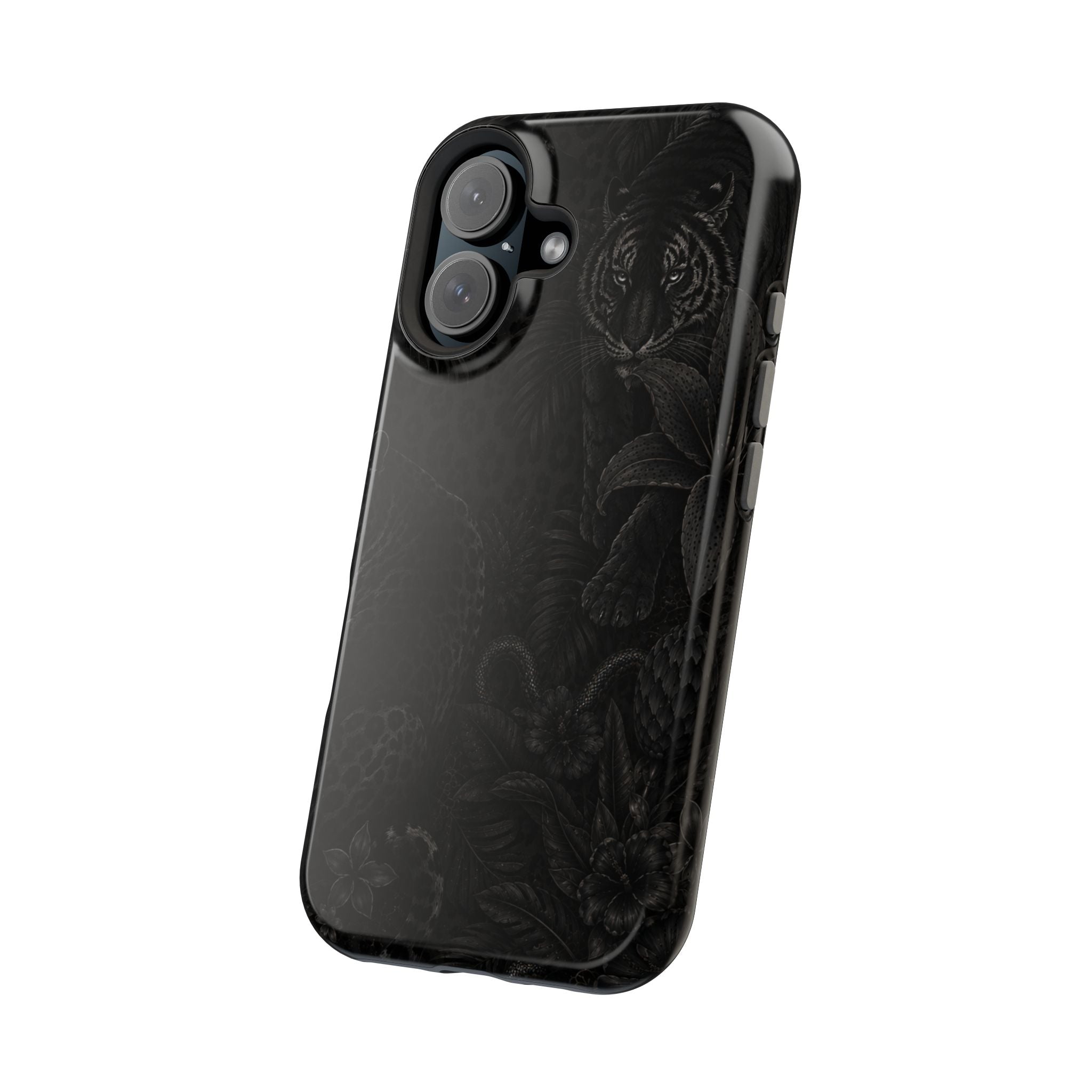 Black Floral Leopard Magnetic Impact-Resistant Phone Case | MagSafe Compatible Shockproof Cover