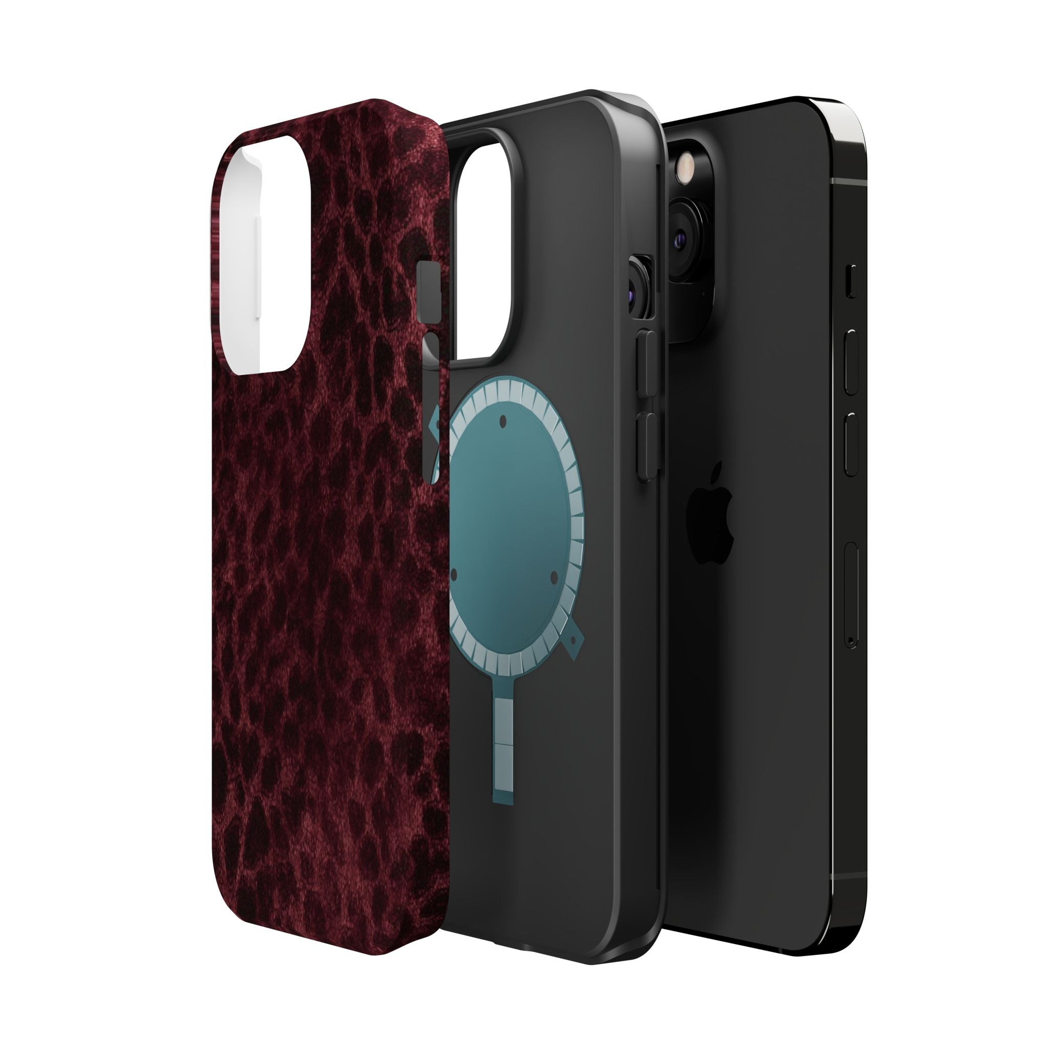 Burgundy Leopard Magnetic Phone Case | MagSafe Compatible Shockproof Protective Cover