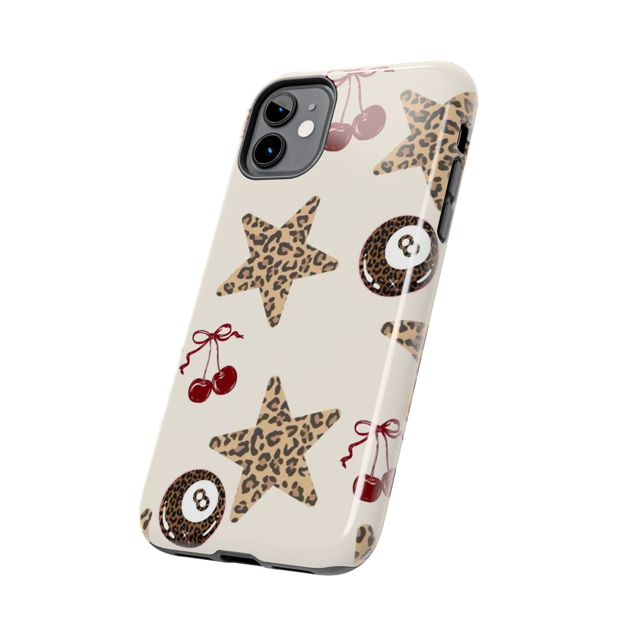 Leopard Star & Cherry Tough Phone Case — Retro Pool 8-Ball Pattern