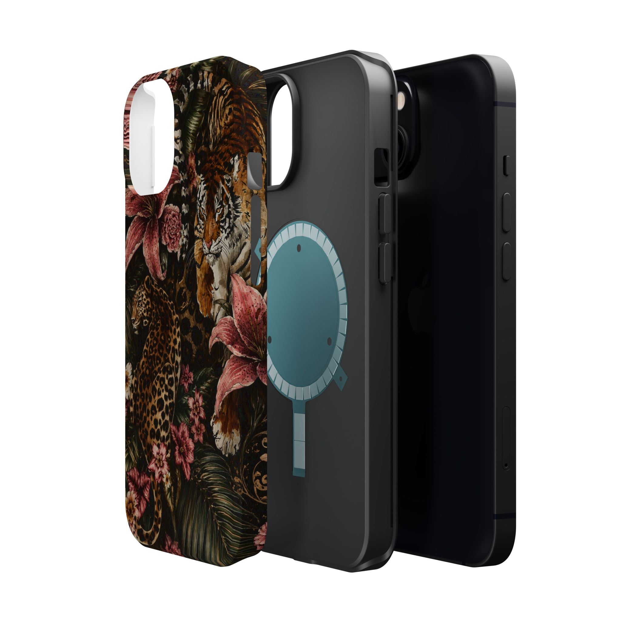 Magnetic Impact-Resistant Phone Case — Tropical Jungle Leopard & Tiger Floral Design