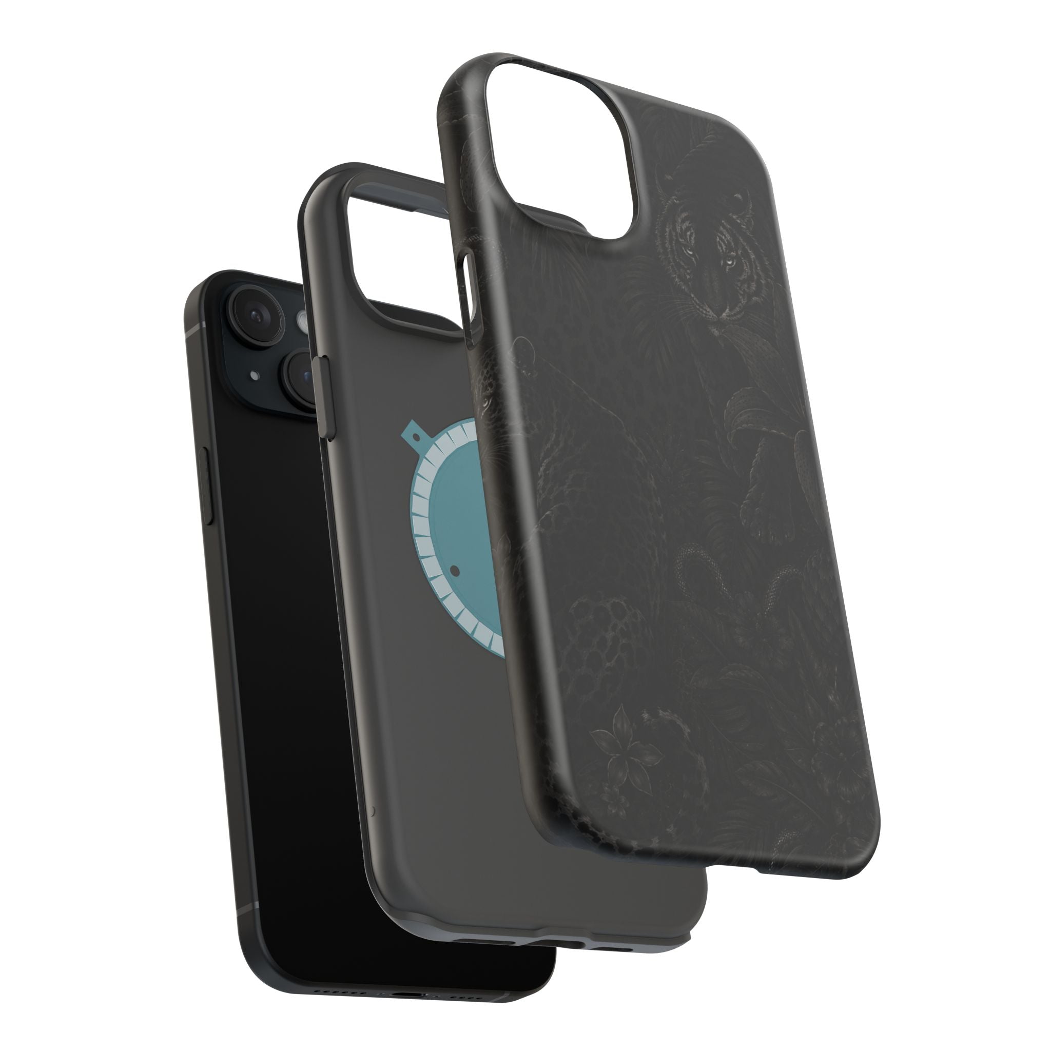 Black Floral Leopard Magnetic Impact-Resistant Phone Case | MagSafe Compatible Shockproof Cover