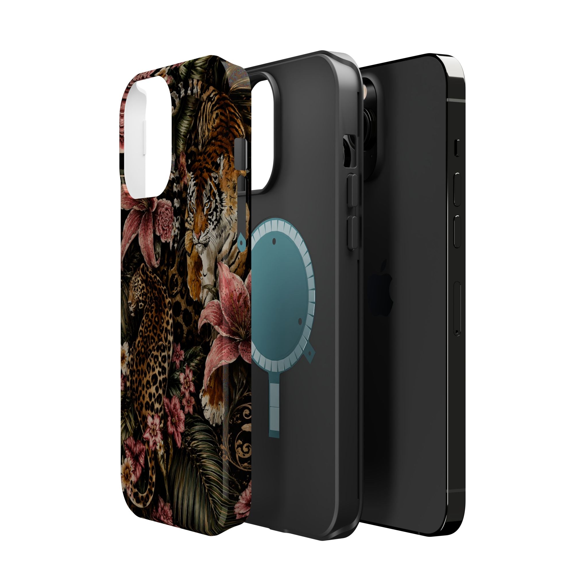 Magnetic Impact-Resistant Phone Case — Tropical Jungle Leopard & Tiger Floral Design