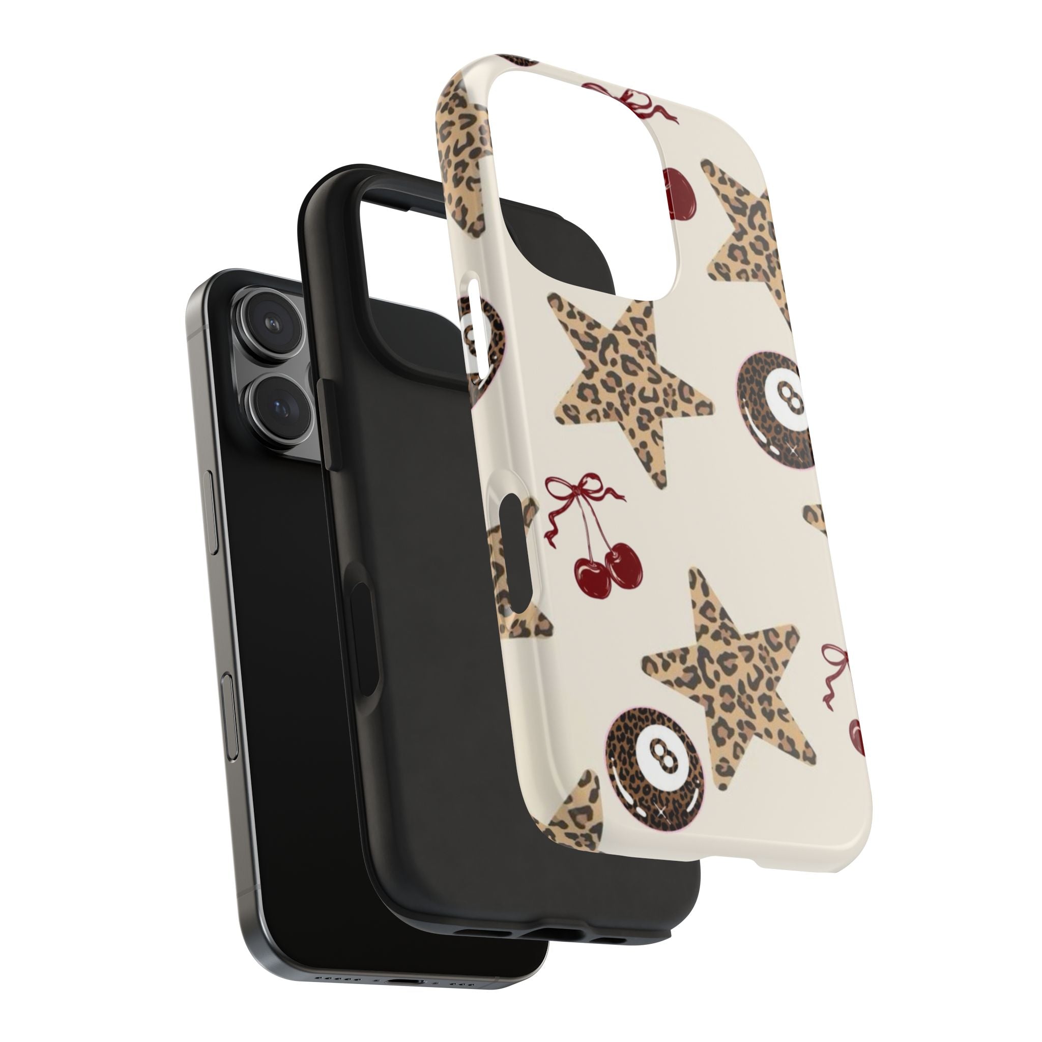 Leopard Star & Cherry Tough Phone Case — Retro Pool 8-Ball Pattern