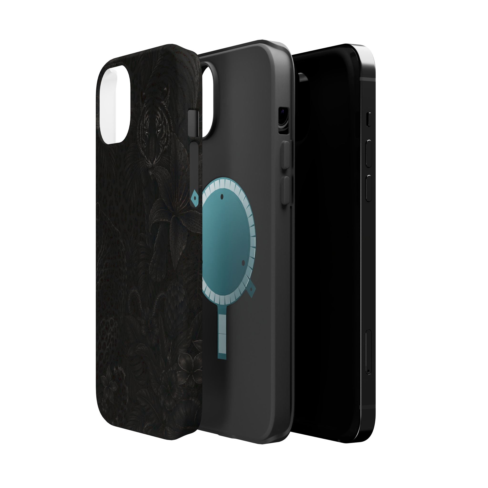 Black Floral Leopard Magnetic Impact-Resistant Phone Case | MagSafe Compatible Shockproof Cover