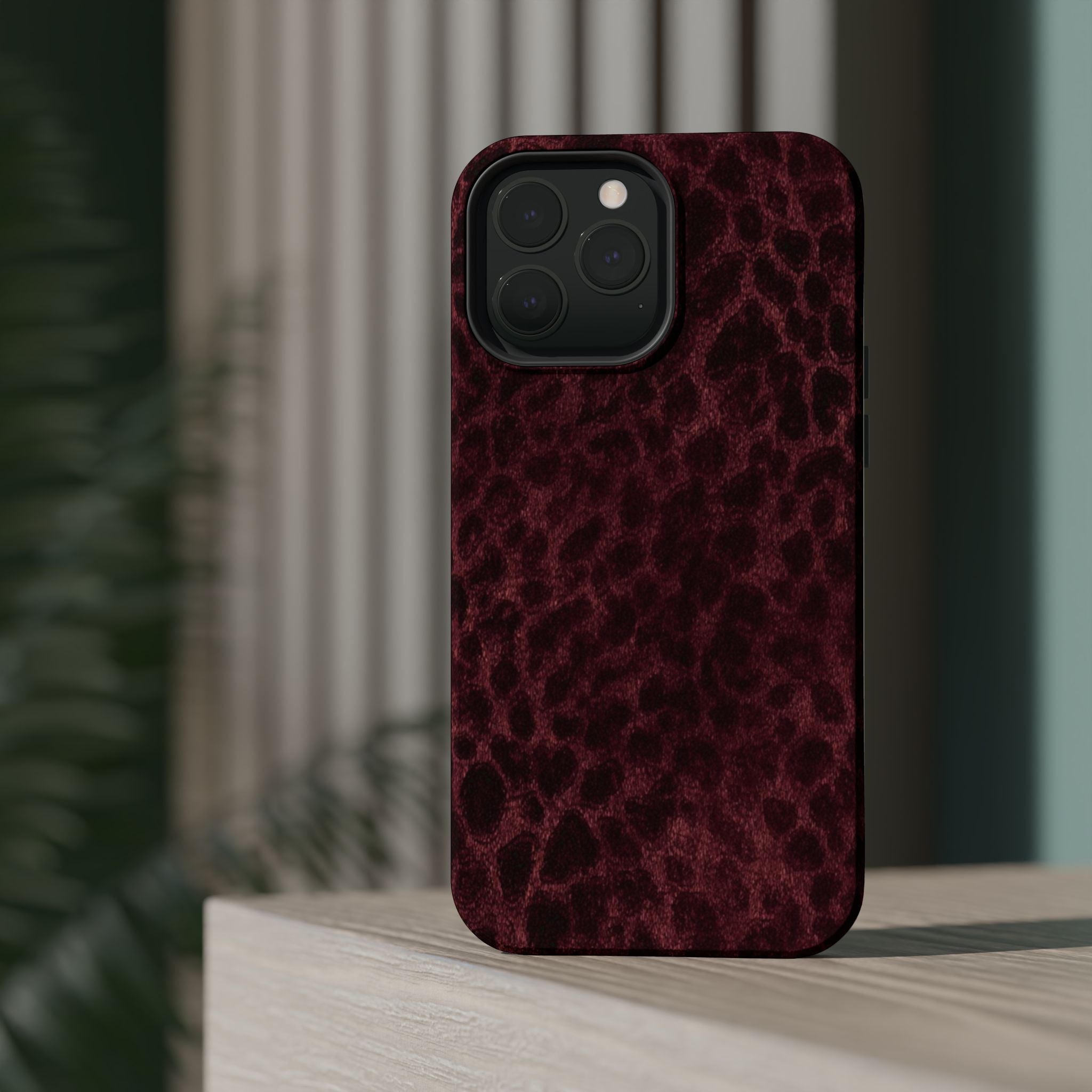 Burgundy Leopard Magnetic Phone Case | MagSafe Compatible Shockproof Protective Cover