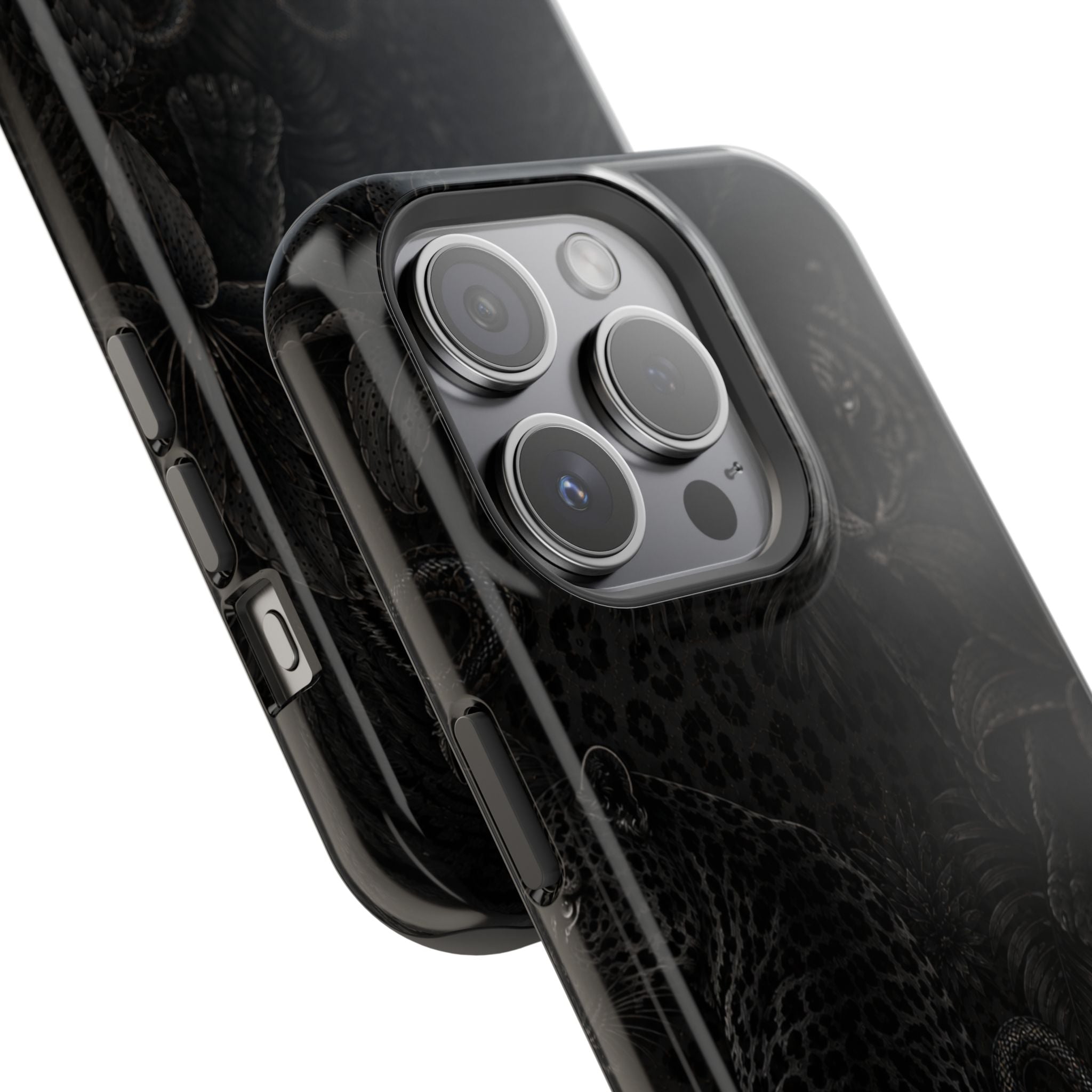 Black Floral Leopard Magnetic Impact-Resistant Phone Case | MagSafe Compatible Shockproof Cover