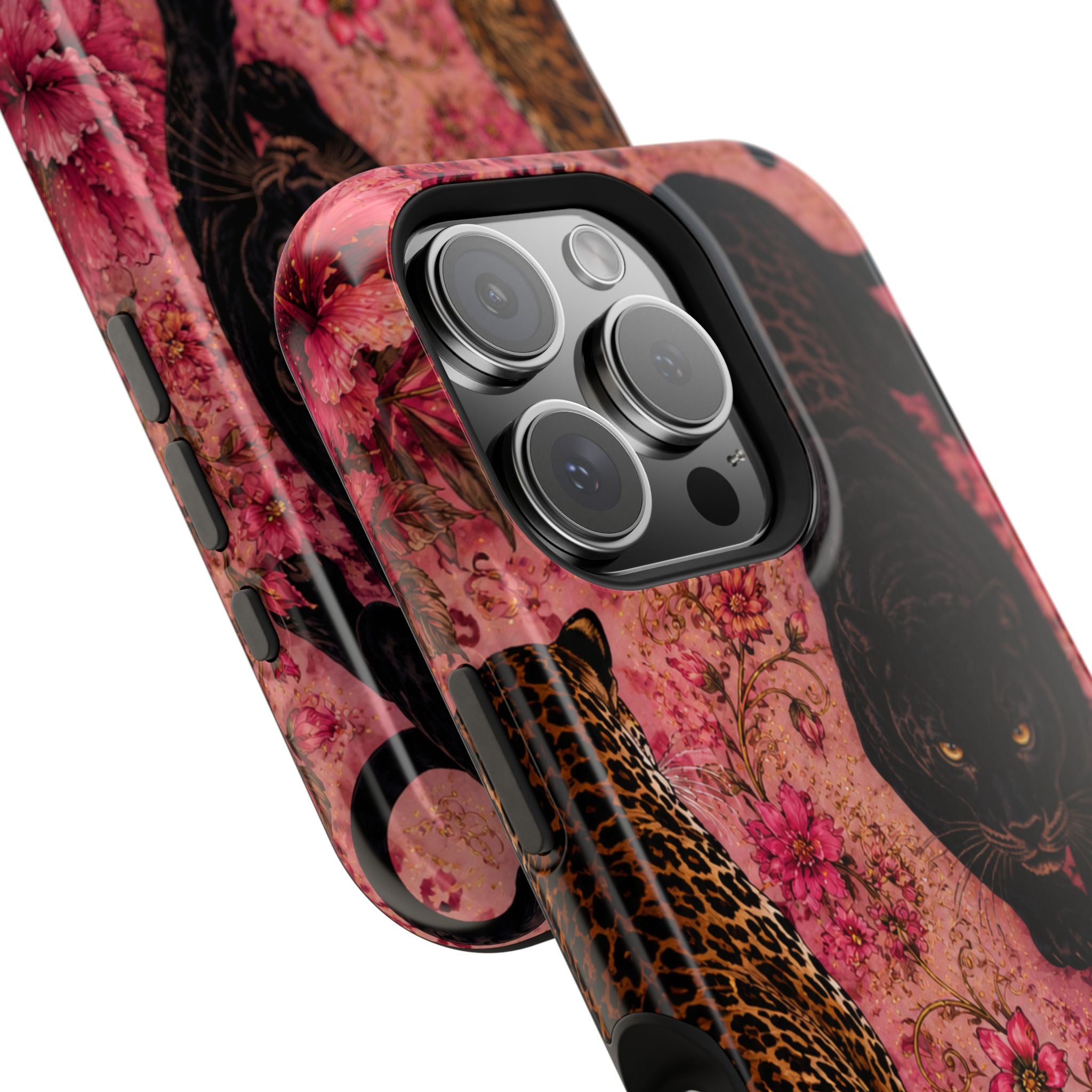 Black Panther & Leopard Floral Magnetic Impact-Resistant Phone Case | MagSafe Compatible Shockproof Cover