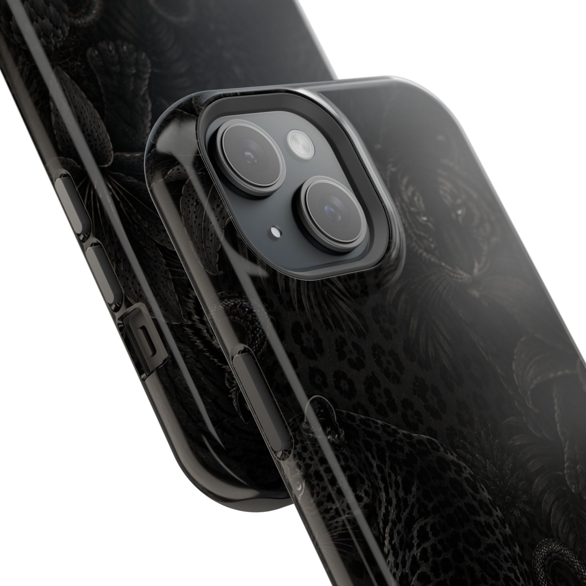 Black Floral Leopard Magnetic Impact-Resistant Phone Case | MagSafe Compatible Shockproof Cover