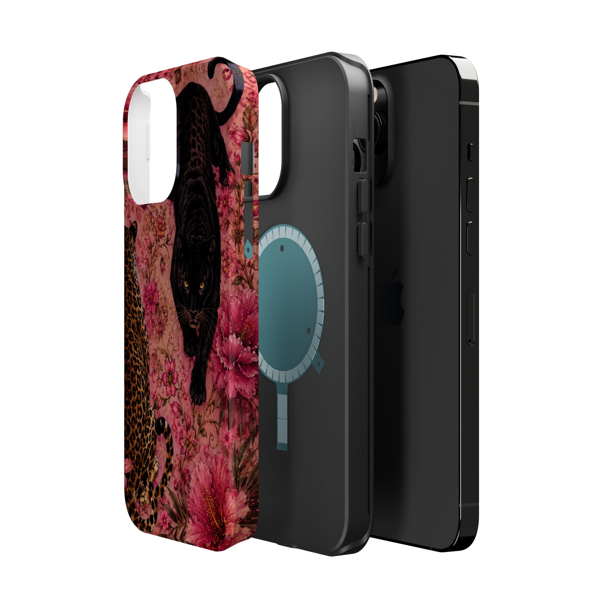 Black Panther & Leopard Floral Magnetic Impact-Resistant Phone Case | MagSafe Compatible Shockproof Cover