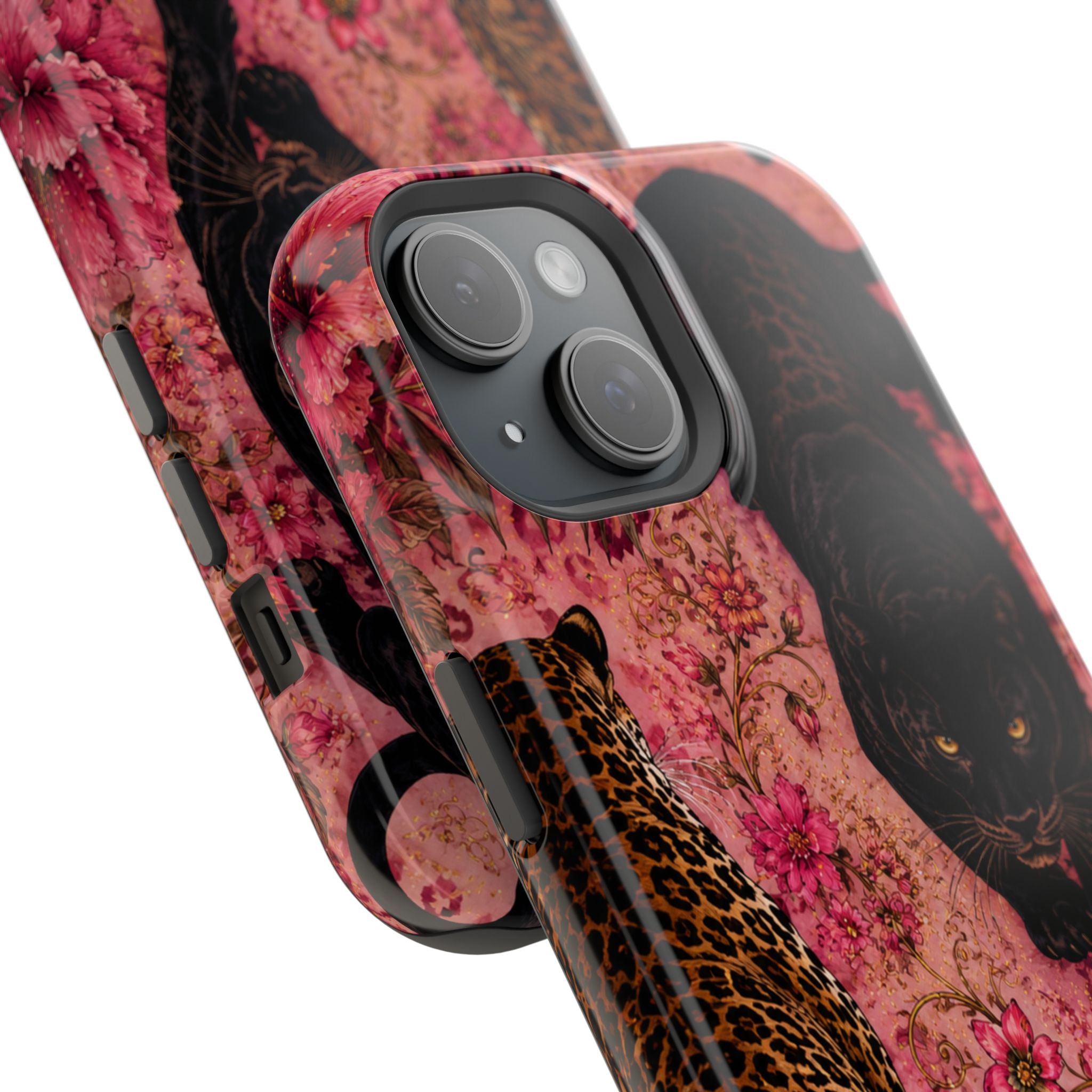 Black Panther & Leopard Floral Magnetic Impact-Resistant Phone Case | MagSafe Compatible Shockproof Cover