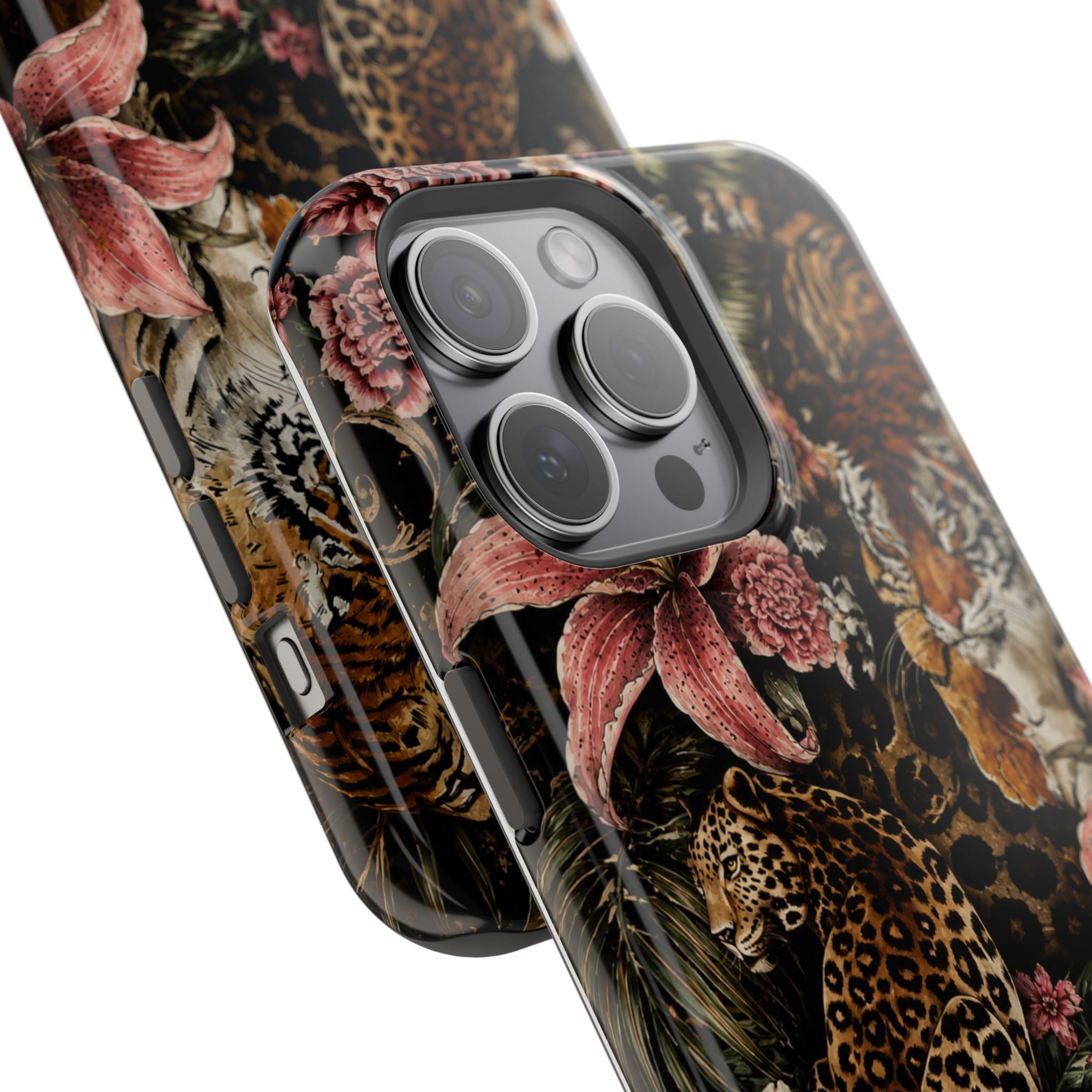 Magnetic Impact-Resistant Phone Case — Tropical Jungle Leopard & Tiger Floral Design
