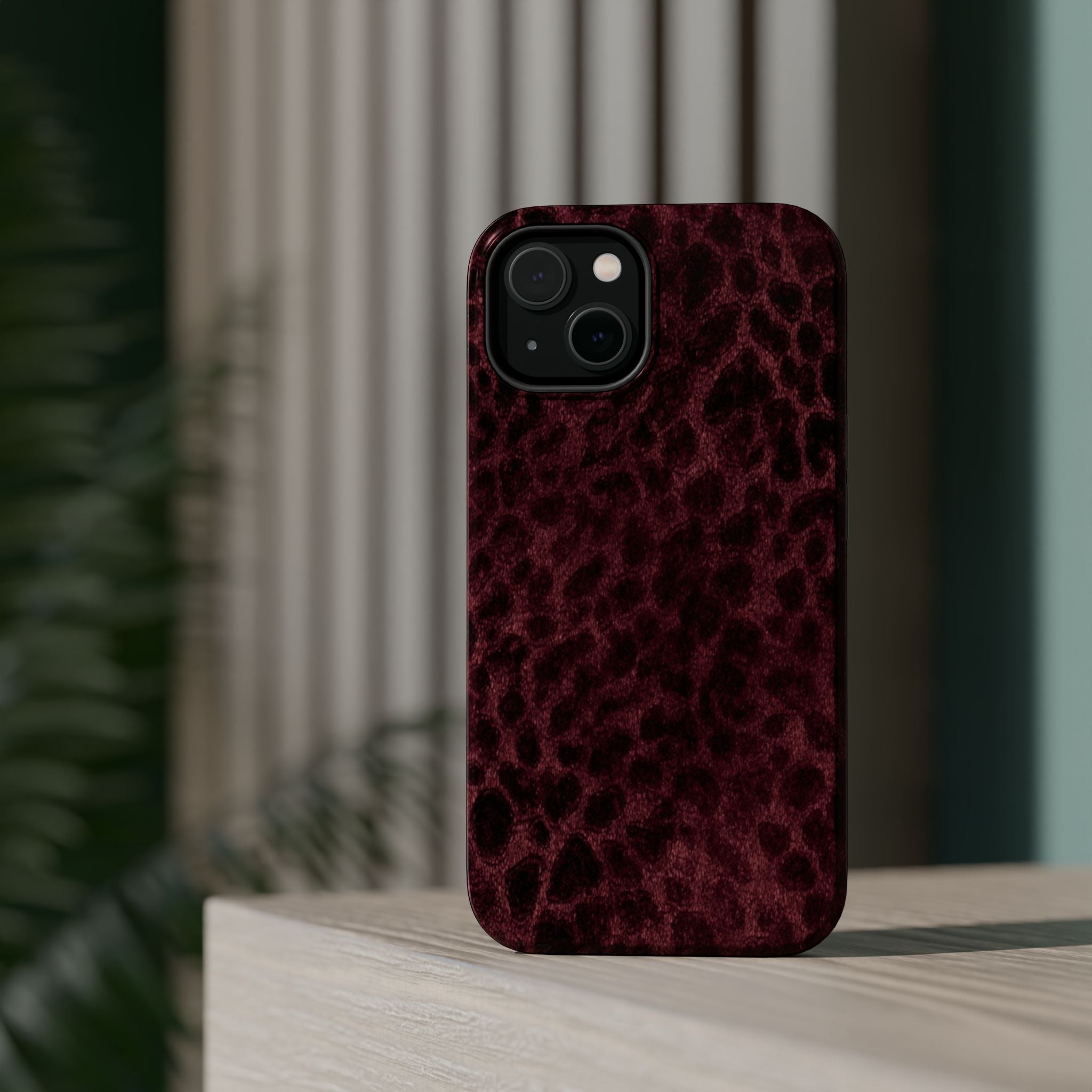 Burgundy Leopard Magnetic Phone Case | MagSafe Compatible Shockproof Protective Cover