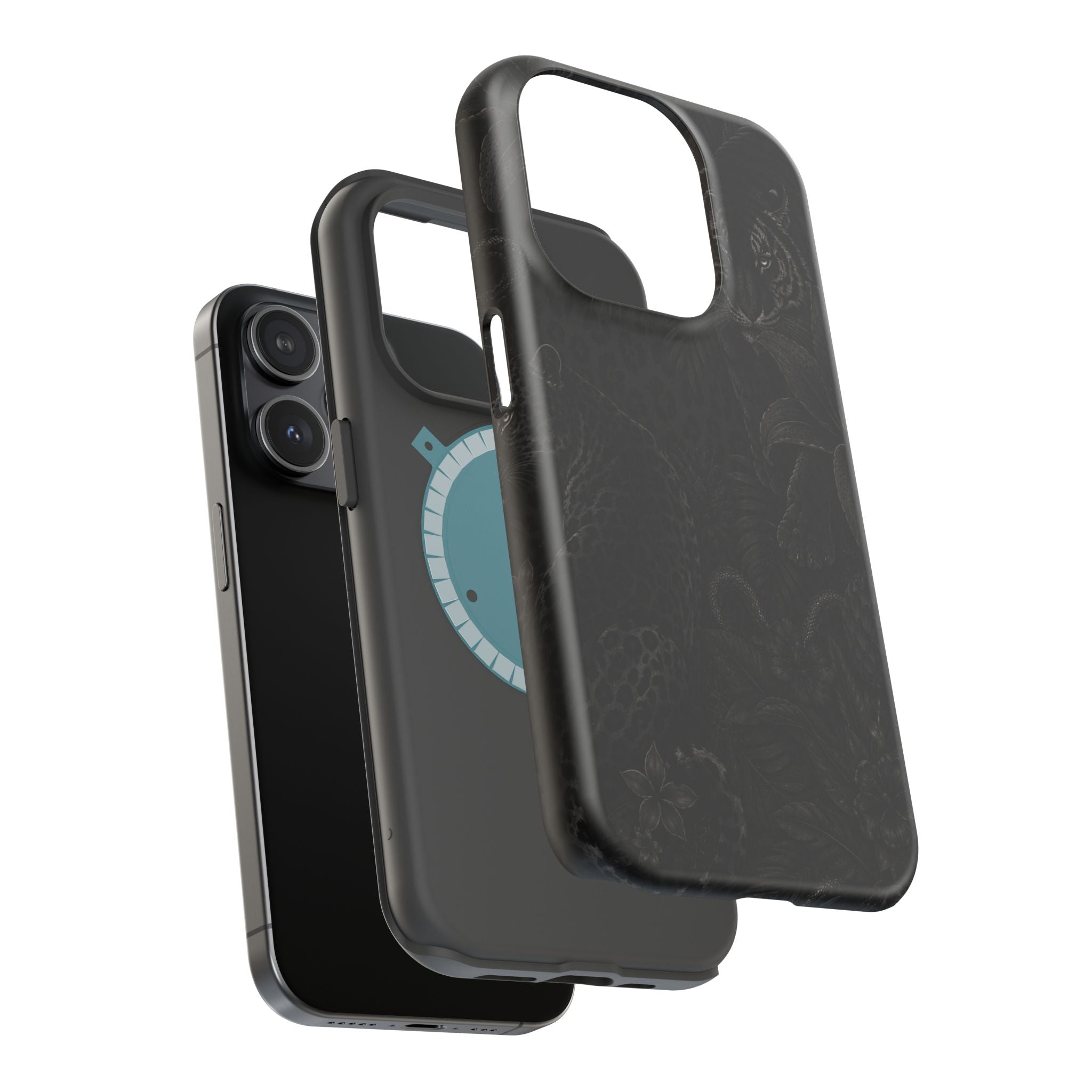 Black Floral Leopard Magnetic Impact-Resistant Phone Case | MagSafe Compatible Shockproof Cover