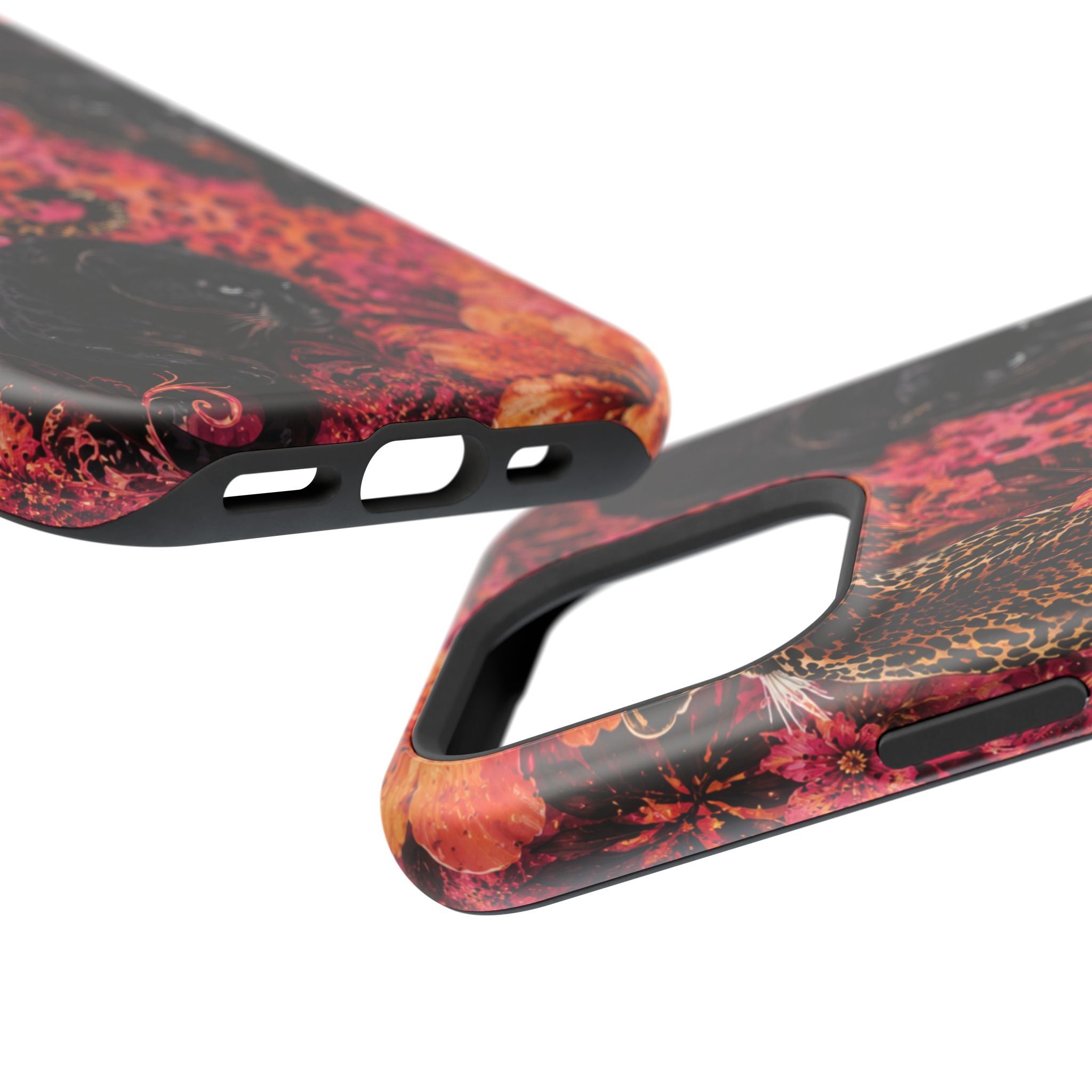 Black Panther & Leopard Floral Magnetic Impact-Resistant Phone Case | MagSafe Compatible iPhone & Samsung Cover