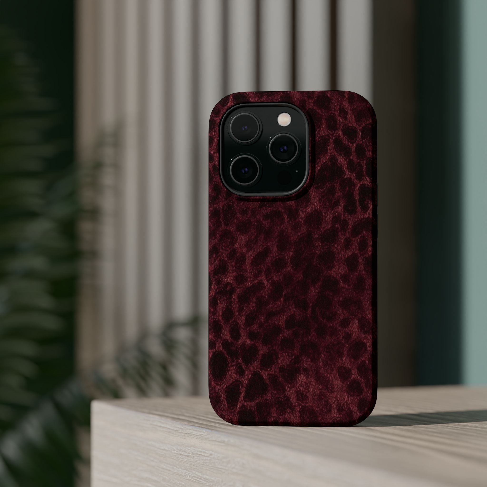 Burgundy Leopard Magnetic Phone Case | MagSafe Compatible Shockproof Protective Cover