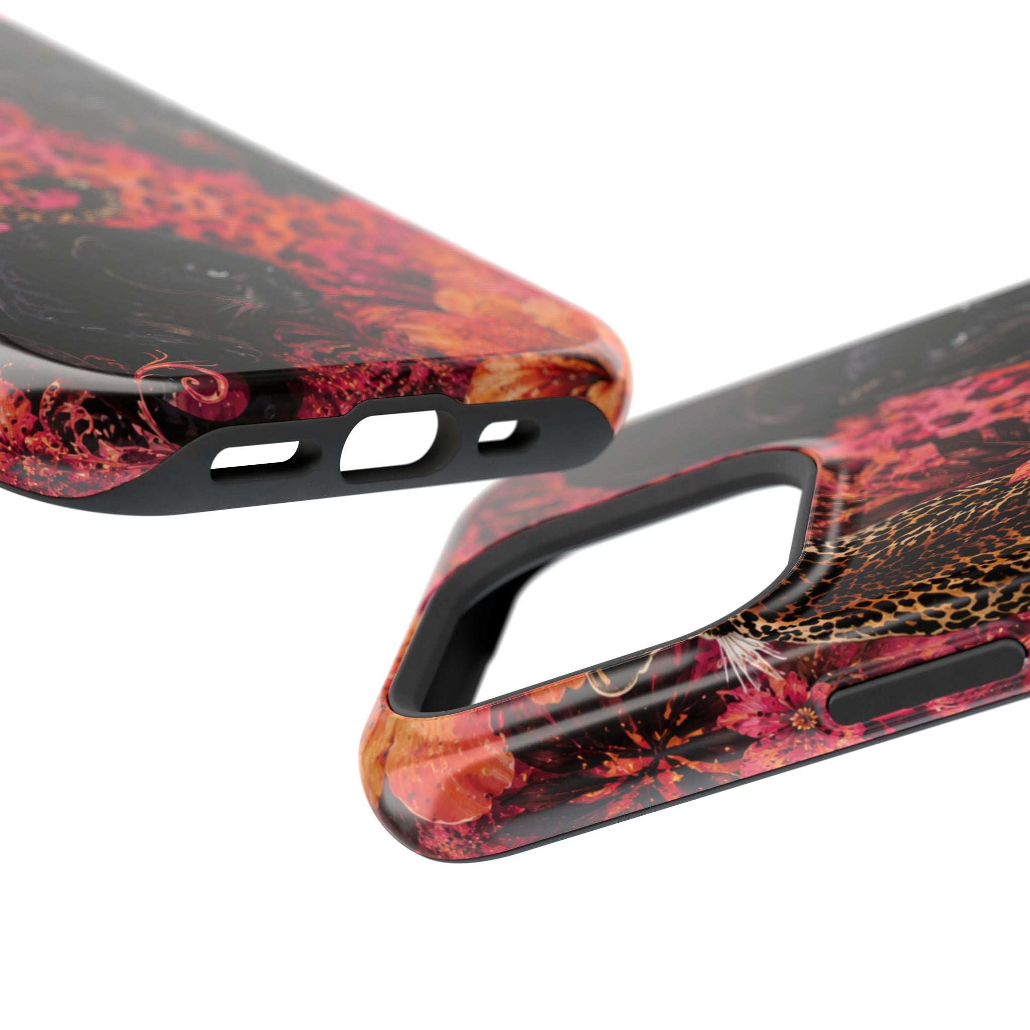 Black Panther & Leopard Floral Magnetic Impact-Resistant Phone Case | MagSafe Compatible iPhone & Samsung Cover