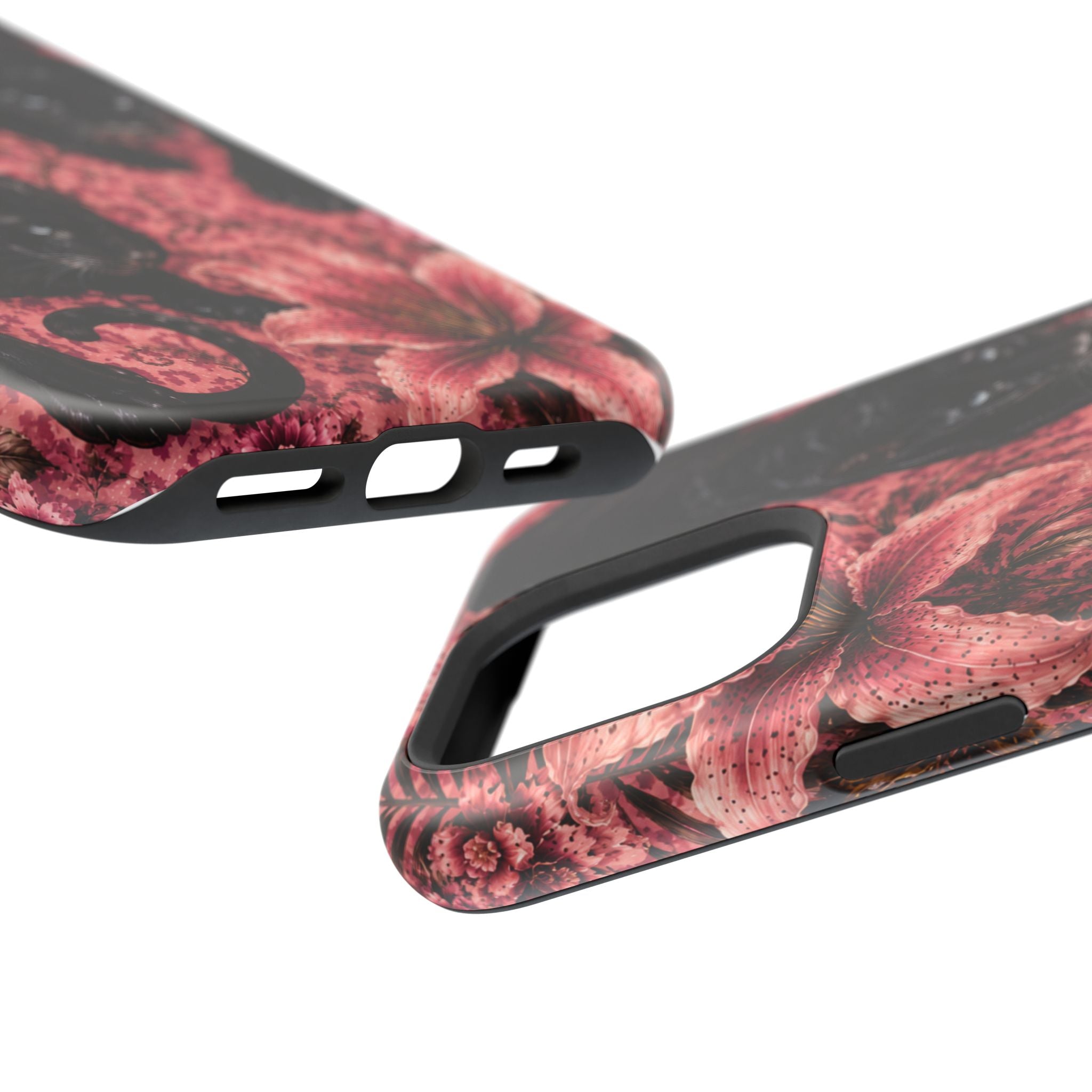 Protective Phone Case — Black Panthers & Pink Floral Impact-Resistant Magnetic Case