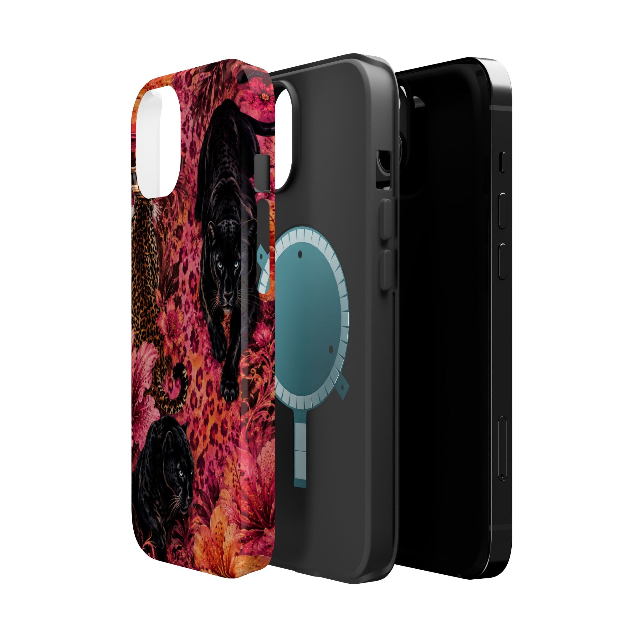 Black Panther & Leopard Floral Magnetic Impact-Resistant Phone Case | MagSafe Compatible iPhone & Samsung Cover