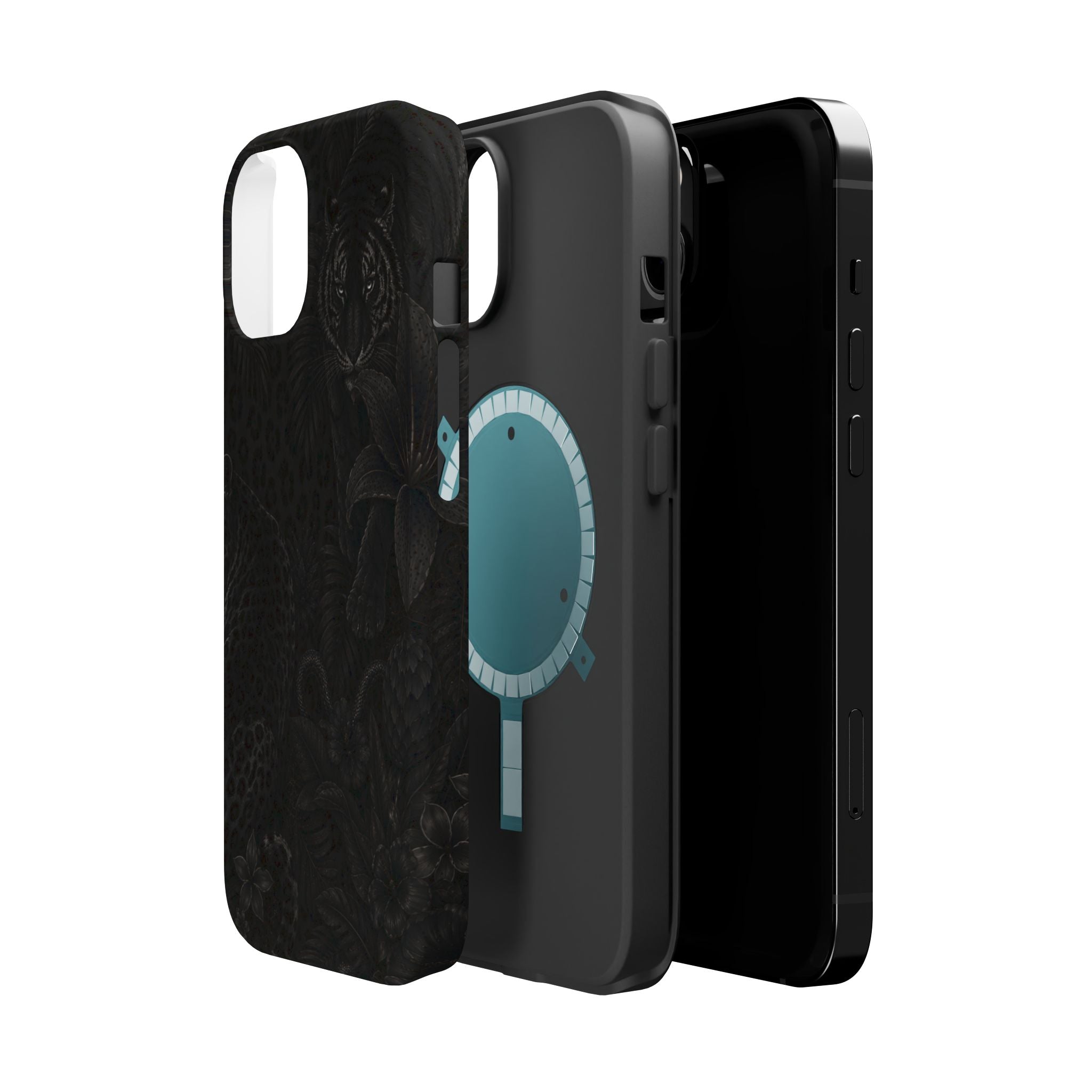 Black Floral Leopard Magnetic Impact-Resistant Phone Case | MagSafe Compatible Shockproof Cover