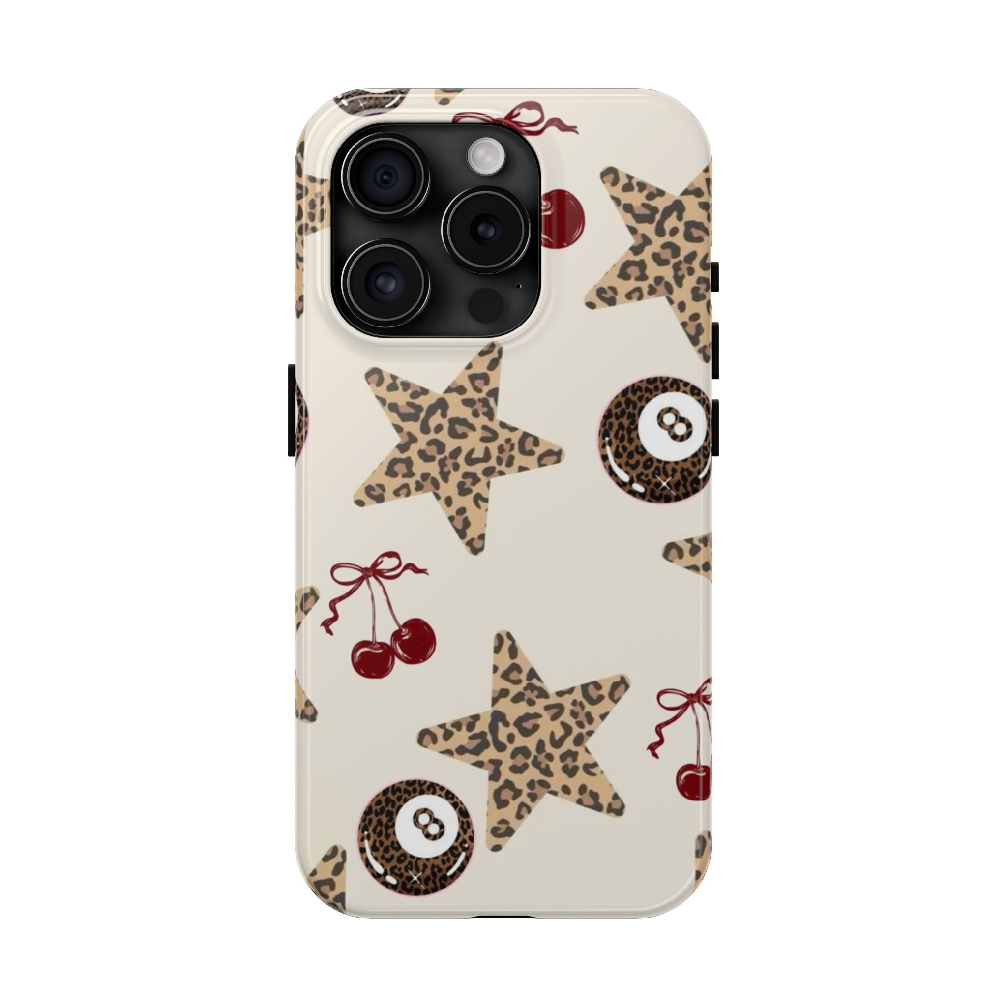 Leopard Star & Cherry Tough Phone Case — Retro Pool 8-Ball Pattern