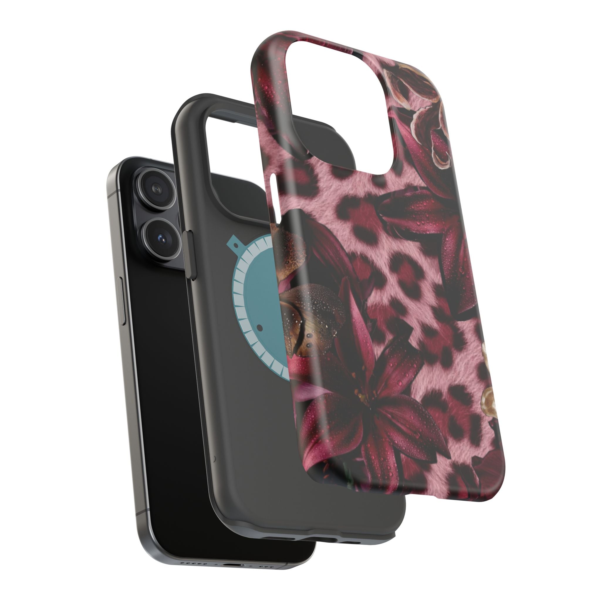 Midnight Bloom Leopard Magnetic Phone Case | MagSafe Compatible Shockproof Protective Cover