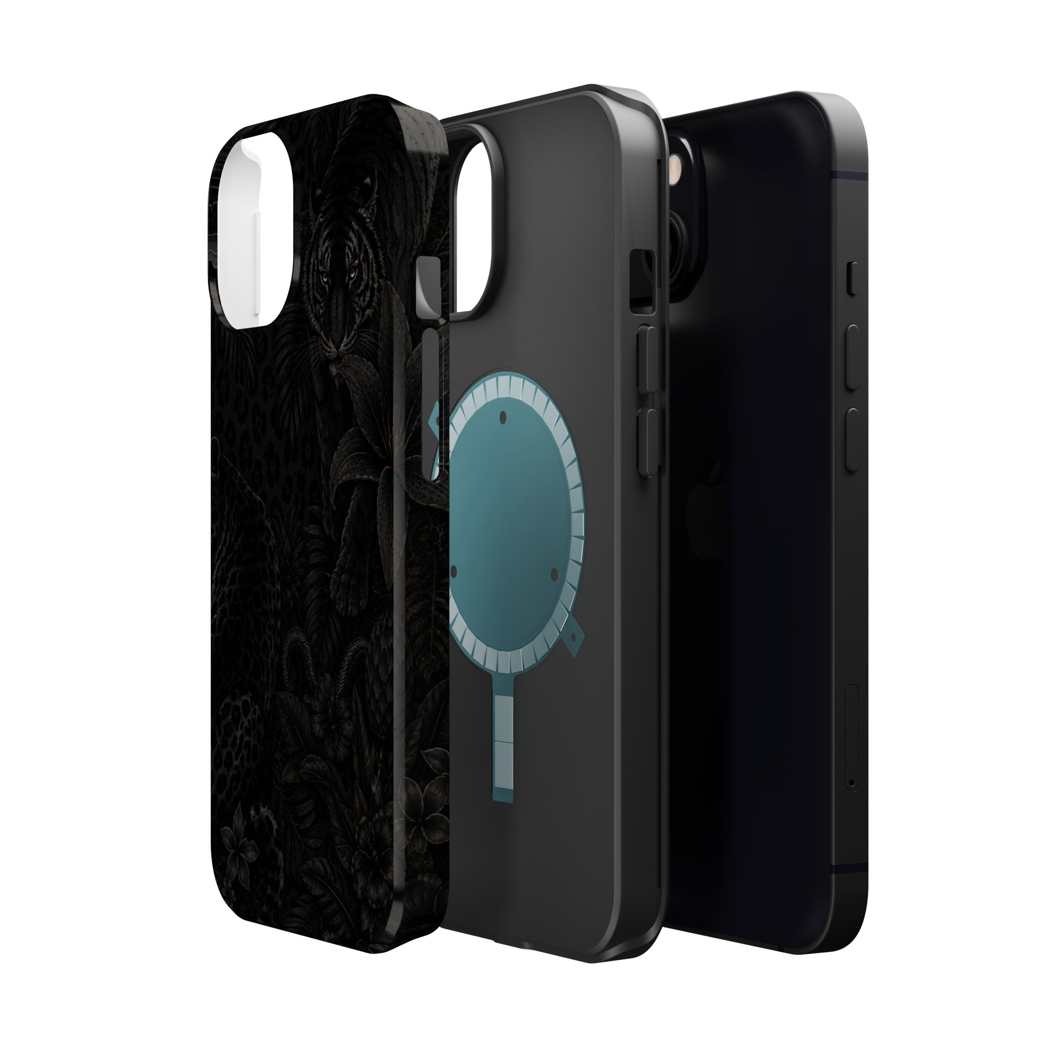 Black Floral Leopard Magnetic Impact-Resistant Phone Case | MagSafe Compatible Shockproof Cover