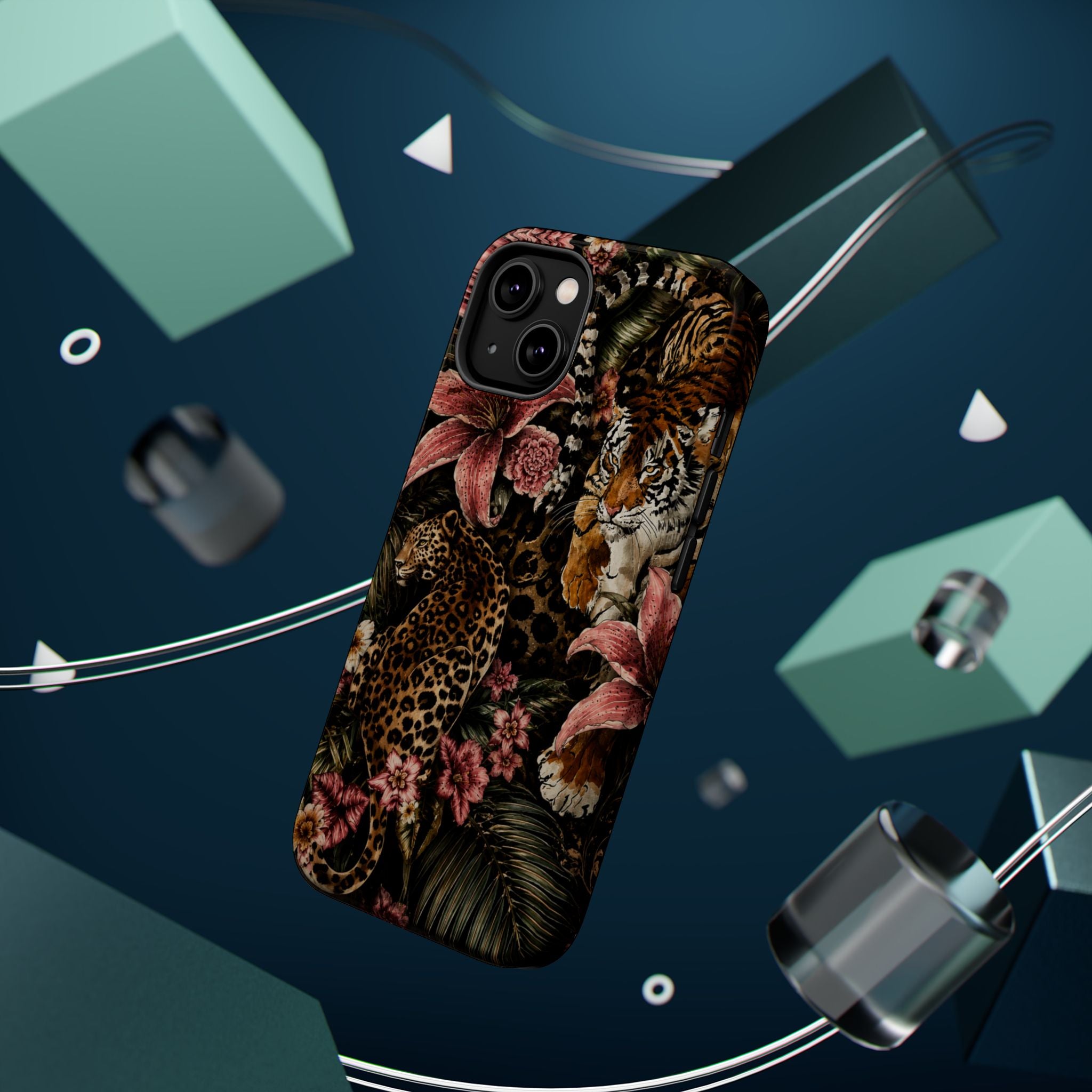 Magnetic Impact-Resistant Phone Case — Tropical Jungle Leopard & Tiger Floral Design