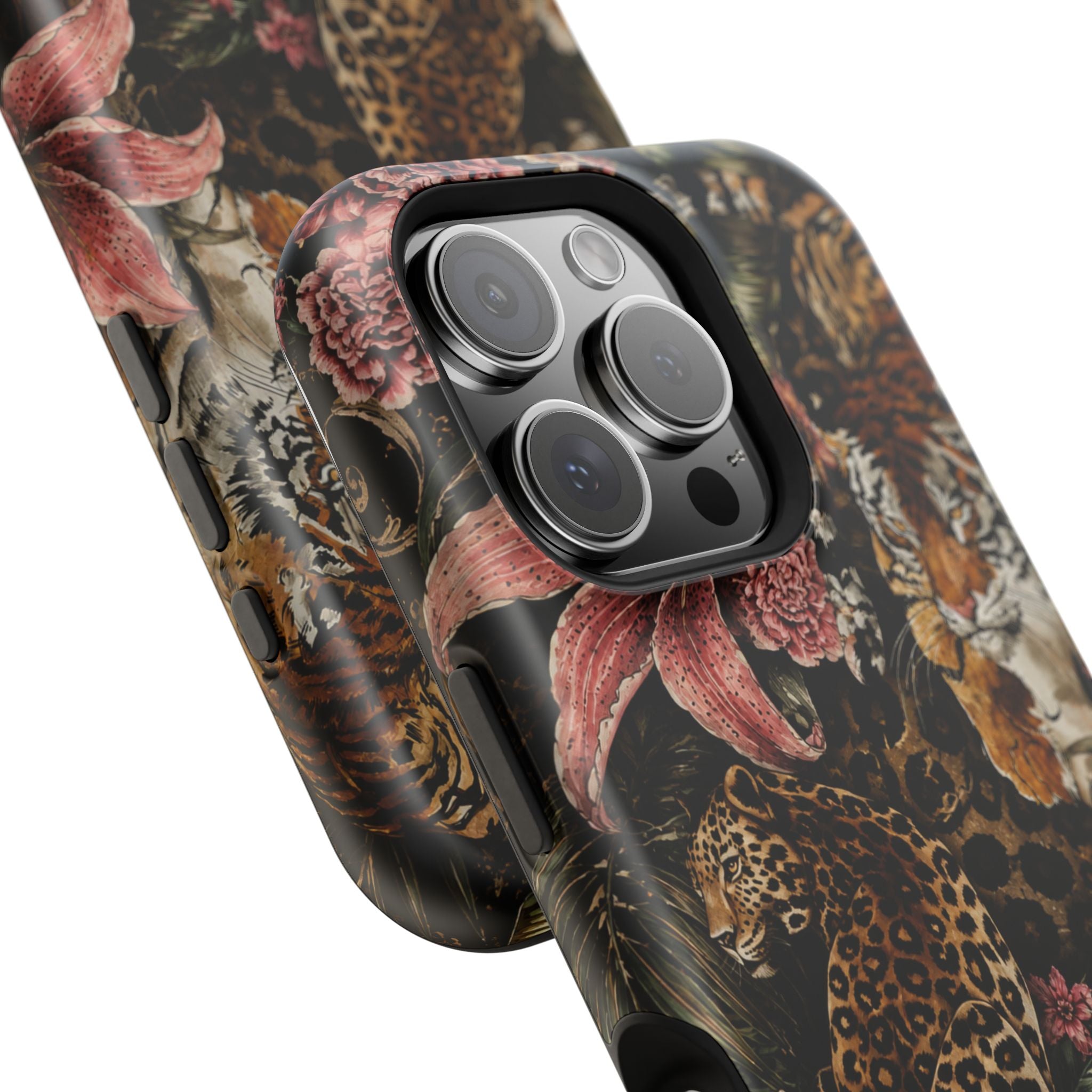 Magnetic Impact-Resistant Phone Case — Tropical Jungle Leopard & Tiger Floral Design