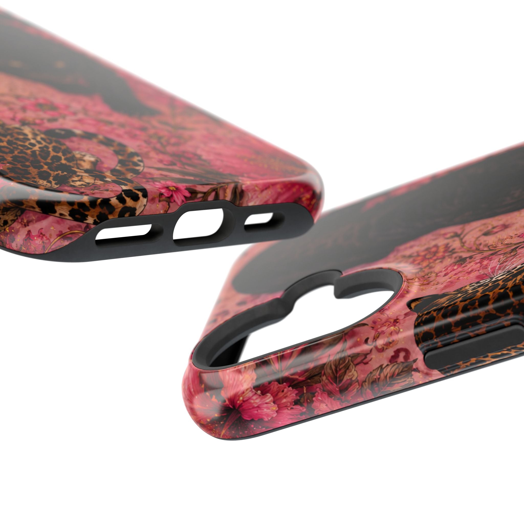 Black Panther & Leopard Floral Magnetic Impact-Resistant Phone Case | MagSafe Compatible Shockproof Cover