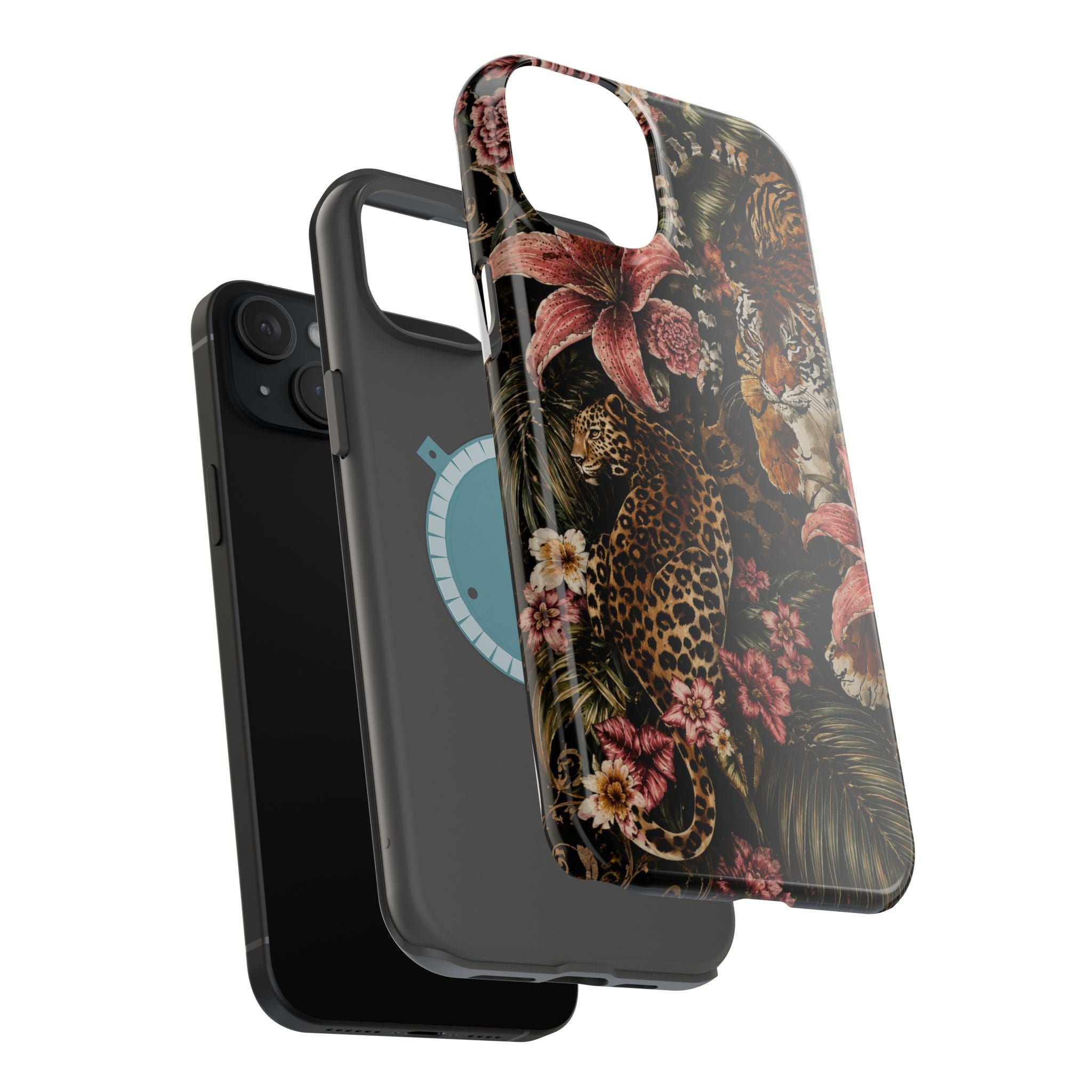 Magnetic Impact-Resistant Phone Case — Tropical Jungle Leopard & Tiger Floral Design