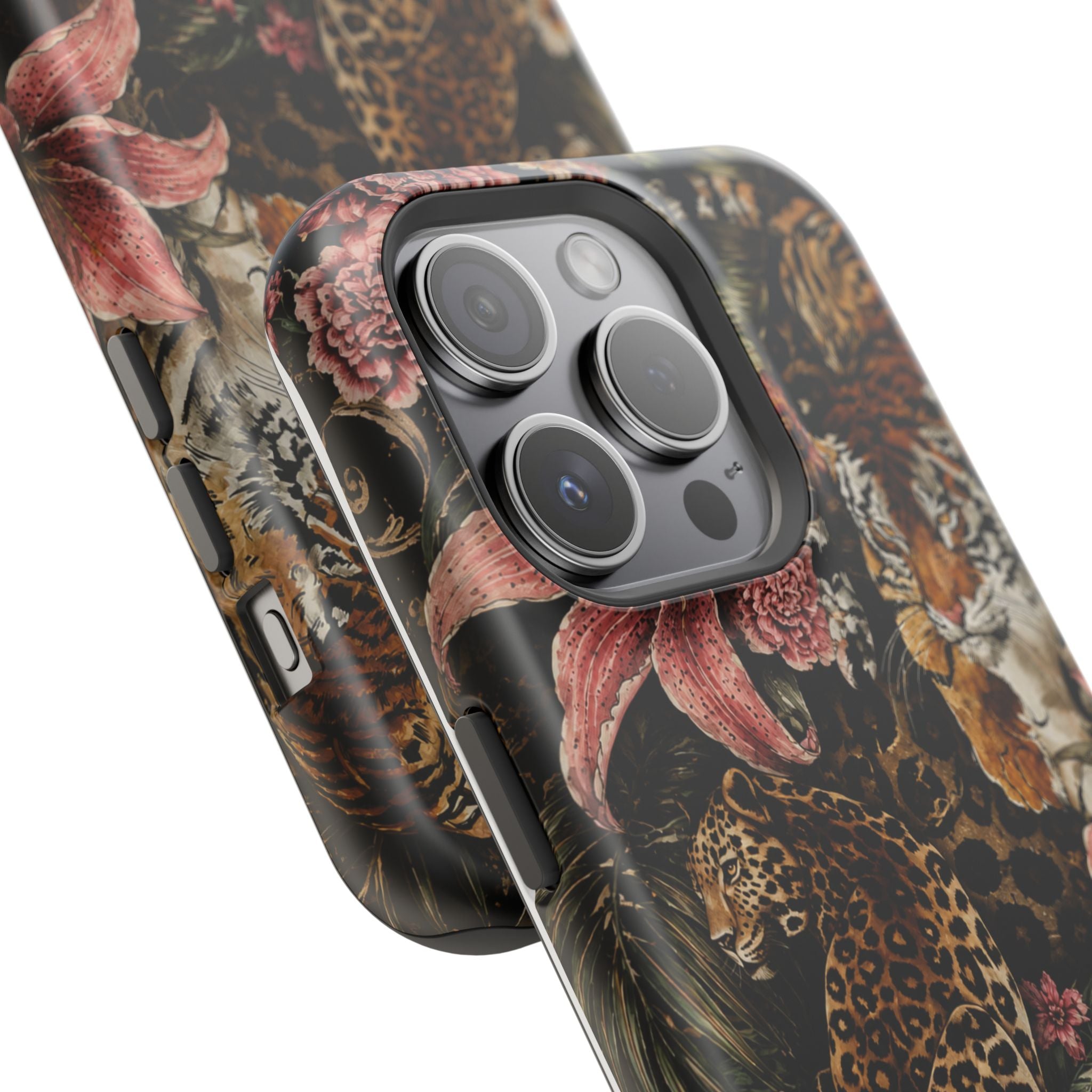 Magnetic Impact-Resistant Phone Case — Tropical Jungle Leopard & Tiger Floral Design