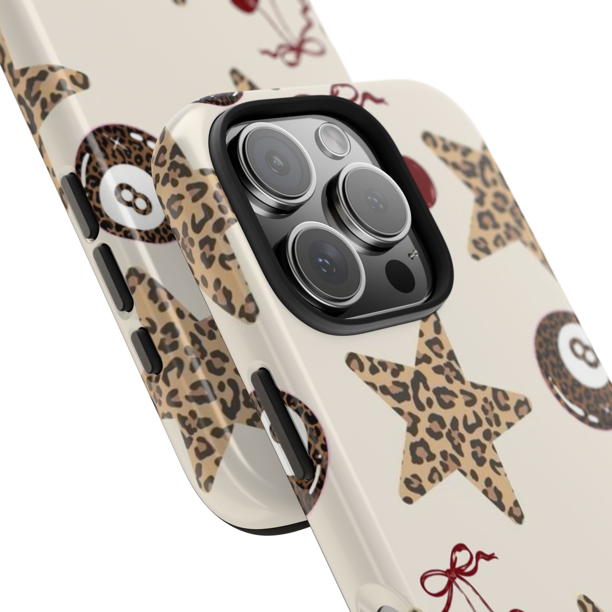 Leopard Star & Cherry Tough Phone Case — Retro Pool 8-Ball Pattern